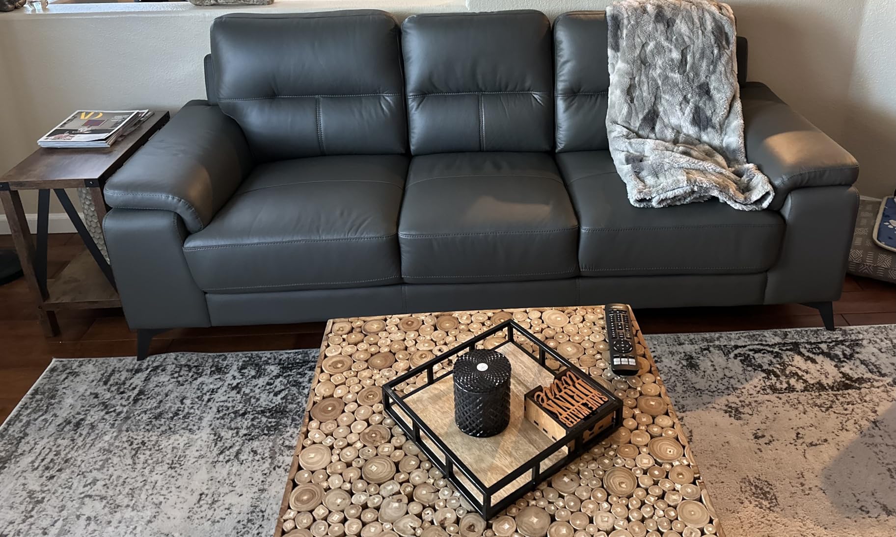 Lexicon Leather Match Upholstered Oversized Sofa, Dark Gray | Modern Top Grain Leather Couch with Padded Arms, Metal Legs for Living Room, Office, Apartment, Bedroom customer photo 2