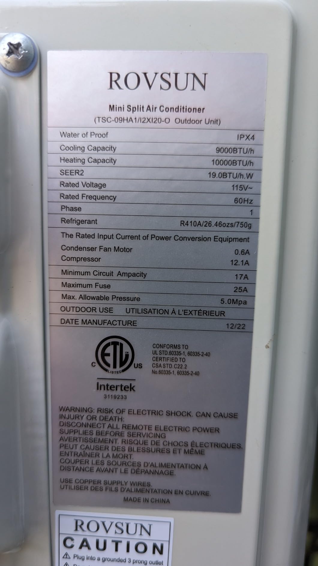 ROVSUN 9000 BTU Mini Split AC/Heating System with Inverter, 20 SEER2 Energy Saving 115V Ductless Split-System Air Conditioner with Pre-Charged Condenser, Heat Pump, Remote Control & Installation Kit customer photo 1
