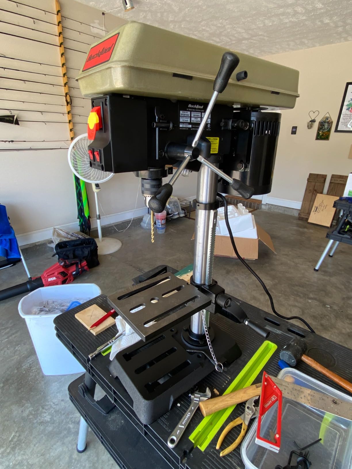 BUCKTOOL 10-Inch Drill Press 6.2 Amp 3/4 HP Bench Drill Press | 5-Speed, Benchtop Drilling Machine with LED Work Light, Tilting Table and Cast Iron Base customer photo 2