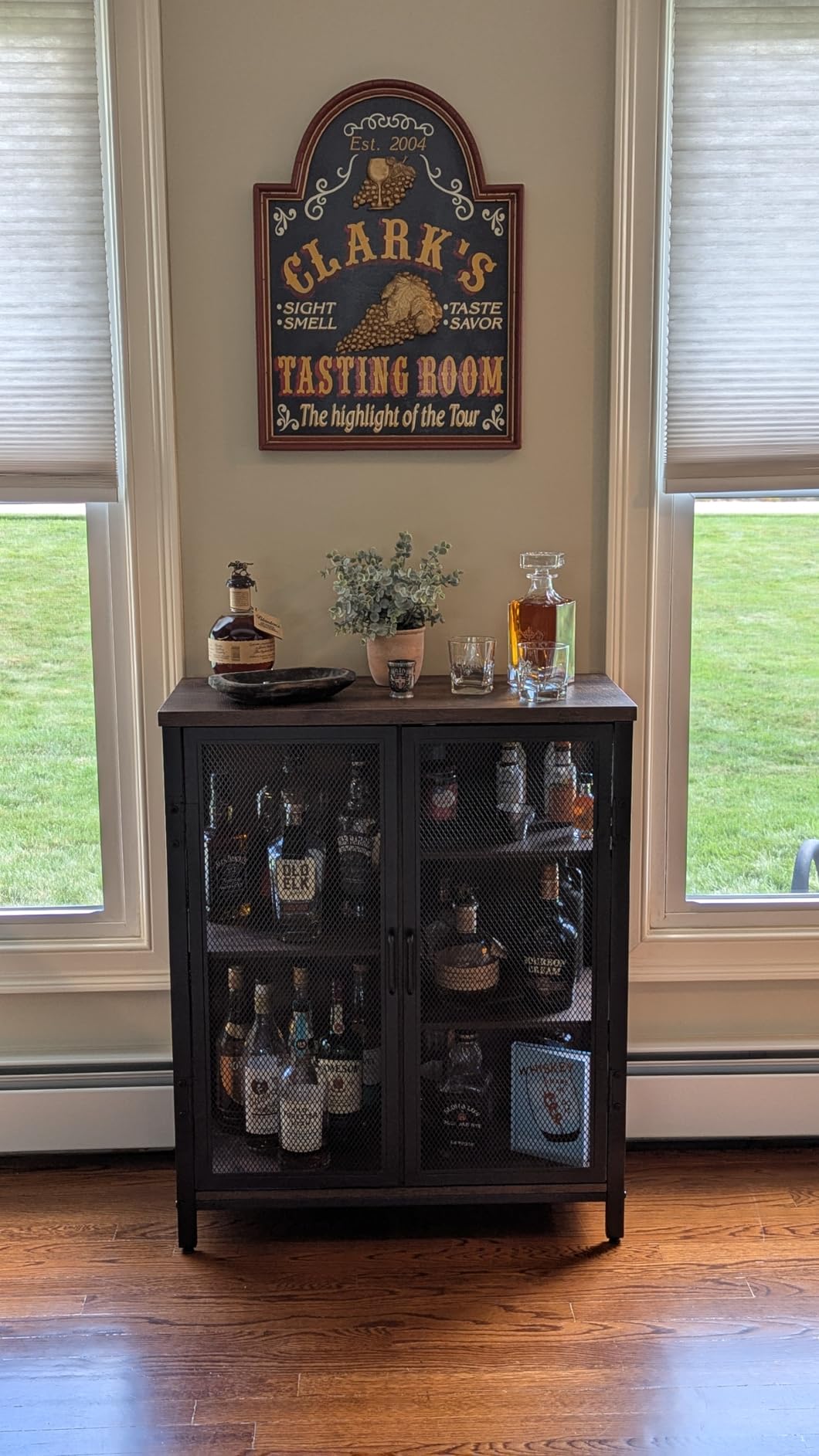 BON AUGURE Coffee Bar Cabinet for Liquor, Small Storage Cabinet, Rustic Oak | 2 Doors, Home Industrail Alcohol Cabinet, Adjustable Shelves, Farmhouse Sideboard Buffet for Kitchen, Dining, Living Room customer photo 1