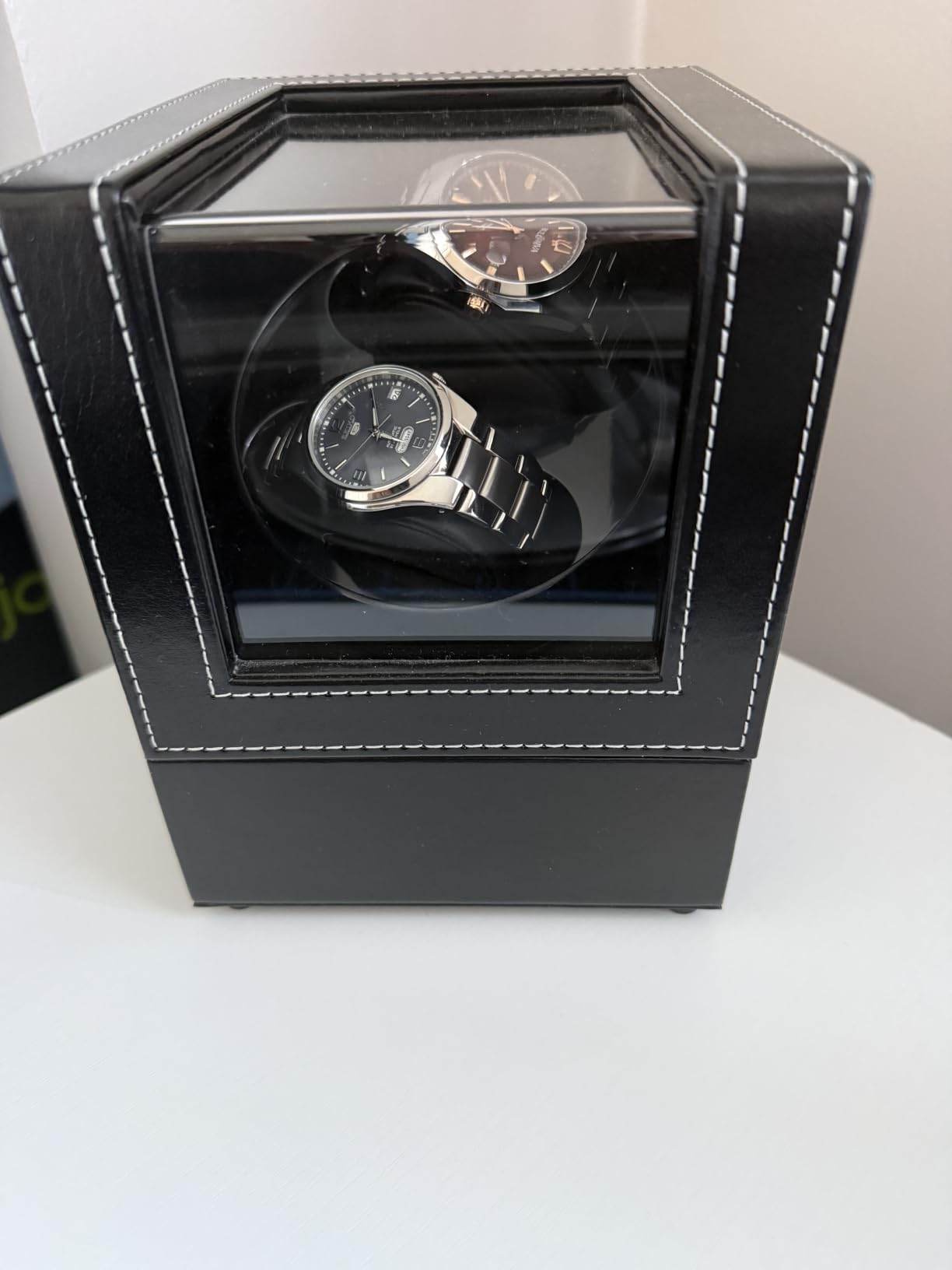 Mcbazel Watch Winder for Automatic Watches, Double Automatic Watch Winder Box with Quiet Japan-made Motor, Automatic Watch Display Storage Rotation Wristwatch Box with 2 Slots (Black PU Leather) customer photo 1