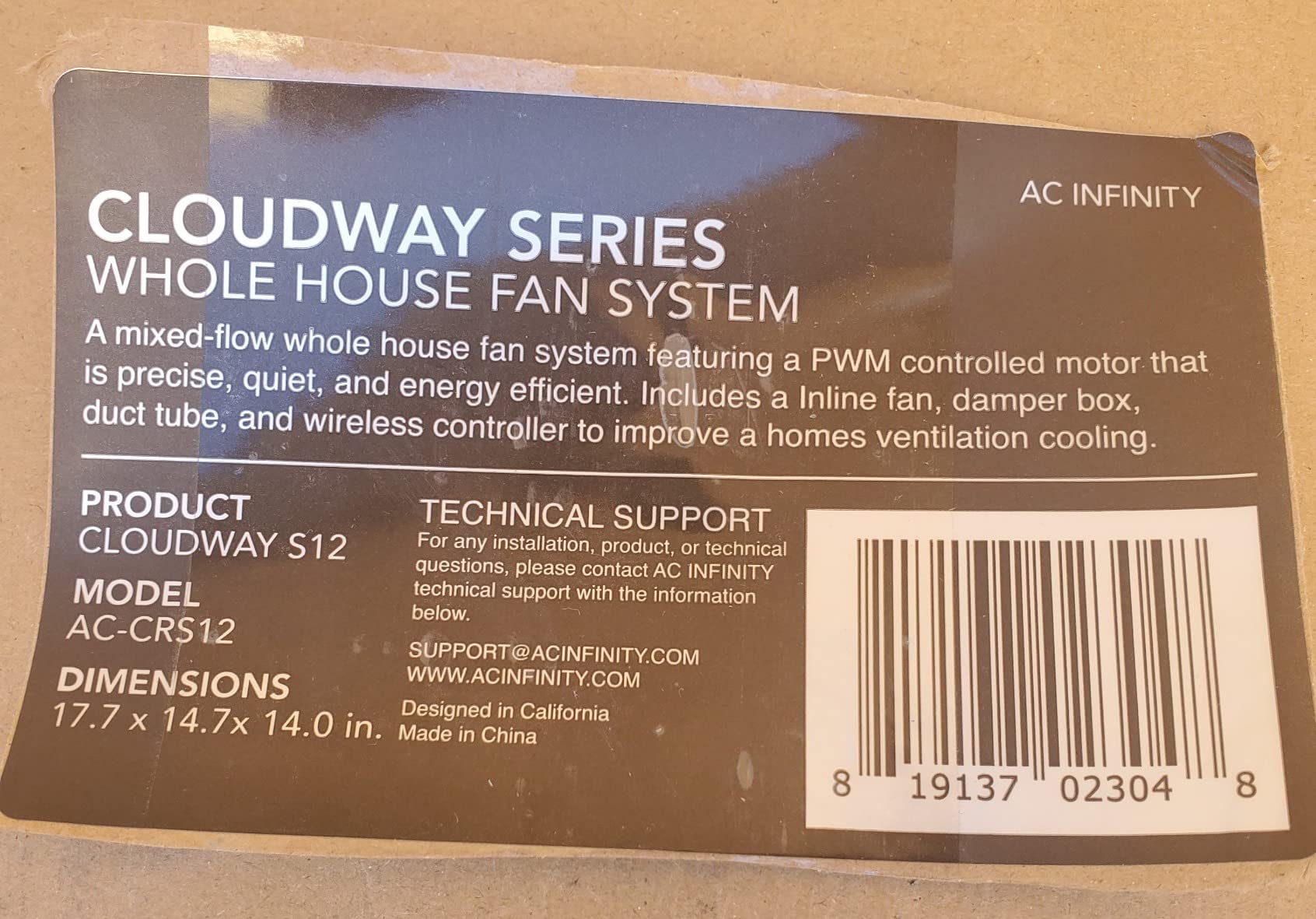 AC Infinity CLOUDWAY Whole House EC Fan S12, 1600 CFM with Remote 10-Speed | 1600 CFM with Remote 10-Speed Wireless Fan Controller, 12