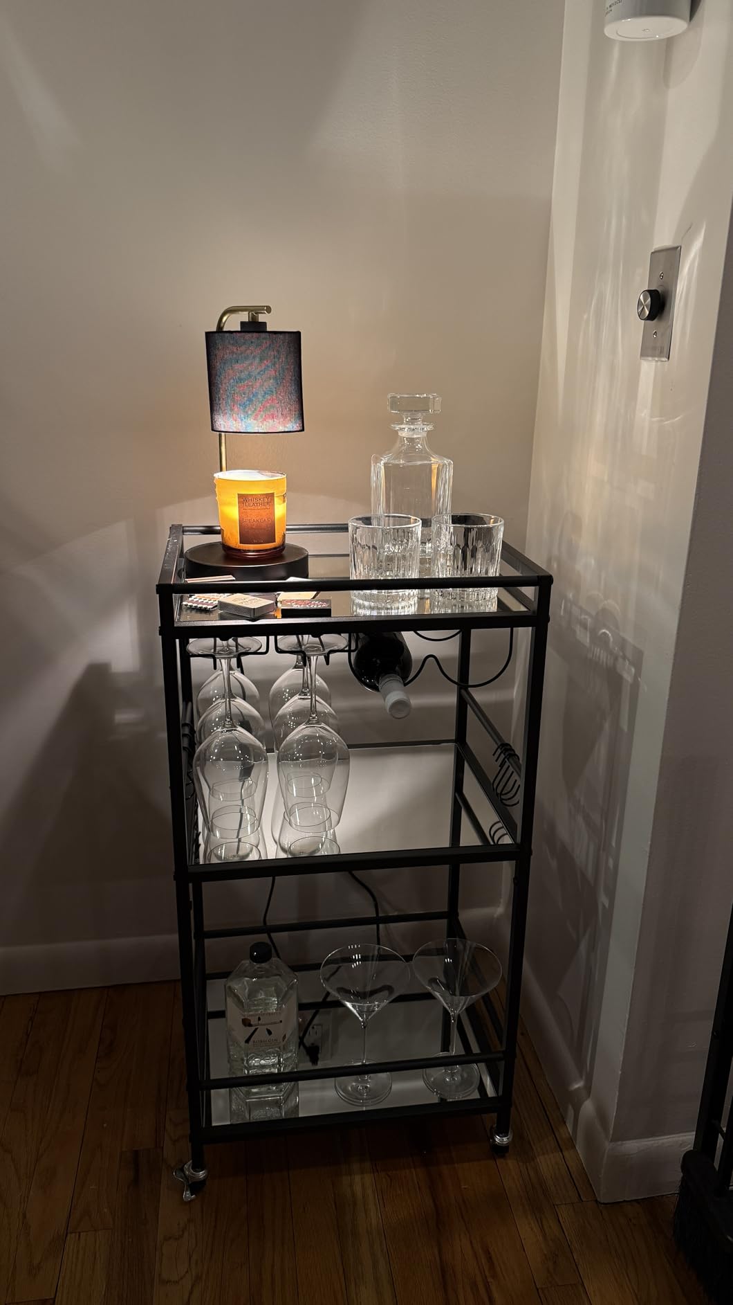 TUTOTAK Bar Cart, Serving Cart for Home, Drink Cart, Mobile Kitchen Shelf with Wine Rack and Glass Holder, Rolling Beverage Cart, Gold BC01BB031 customer photo 2