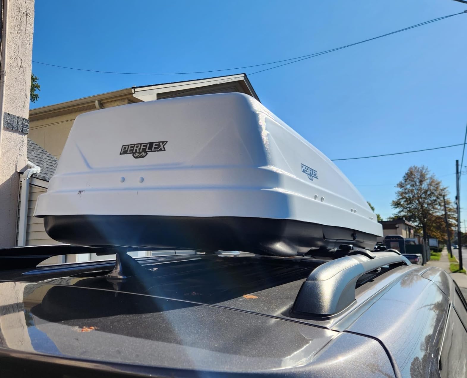 Perflex Exclusive Rooftop Cargo Box Carrier Large 17.7 Cubic Feet Car Top Mount Travel Luggage Storage, Dual Side Opening, 130 Lbs Weight Capacity, Extra Keys, Straps (White) customer photo 1