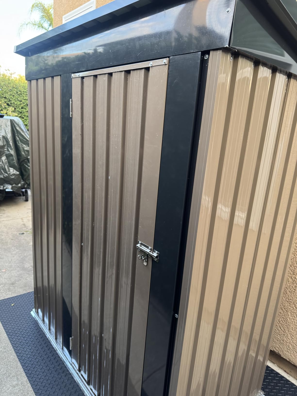Patiowell 5x3 FT Outdoor Storage Shed, Brown | Tool Shed, Sloping Roof, Lockable Door, Metal Shed for Backyard Garden Patio Lawn customer photo 1