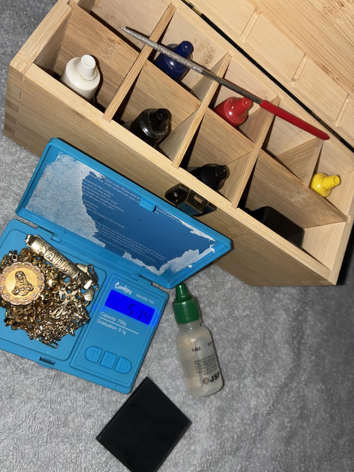GTE Precious Metal Jewelry Testing Kit Gold Silver Platinum Test Acids Wooden Box 30X Eye Loupe 10K 14K 18K 24K Needle File Cloth Acid customer photo 1