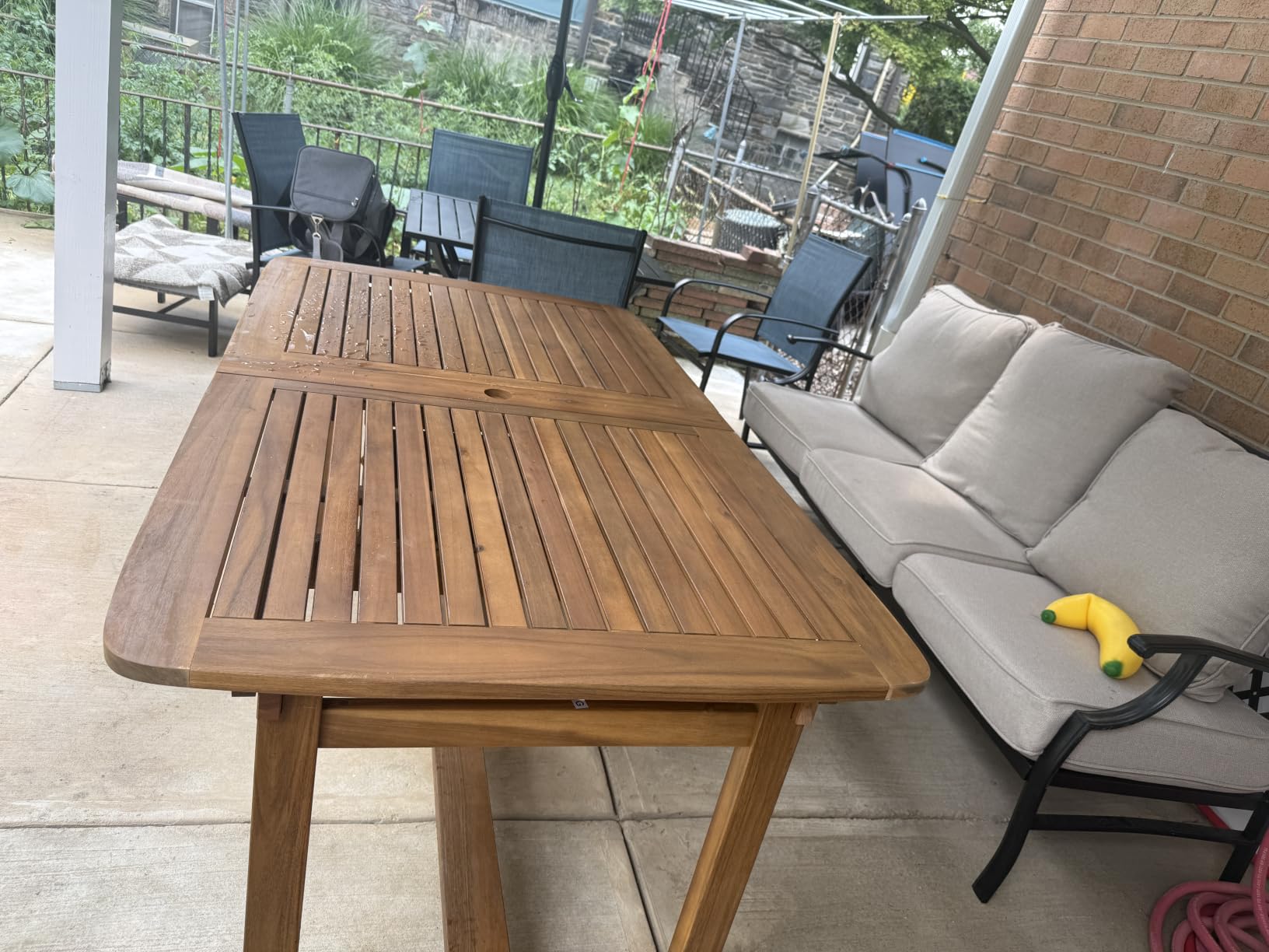 PHI VILLA 9pc Outdoor Dining Set, Expandable Wood Table w/Umbrella Hole | Acacia wood teak patio furniture set for 8. Perfect for patio, deck, porch, backyard. Chairs with cushions customer photo 2