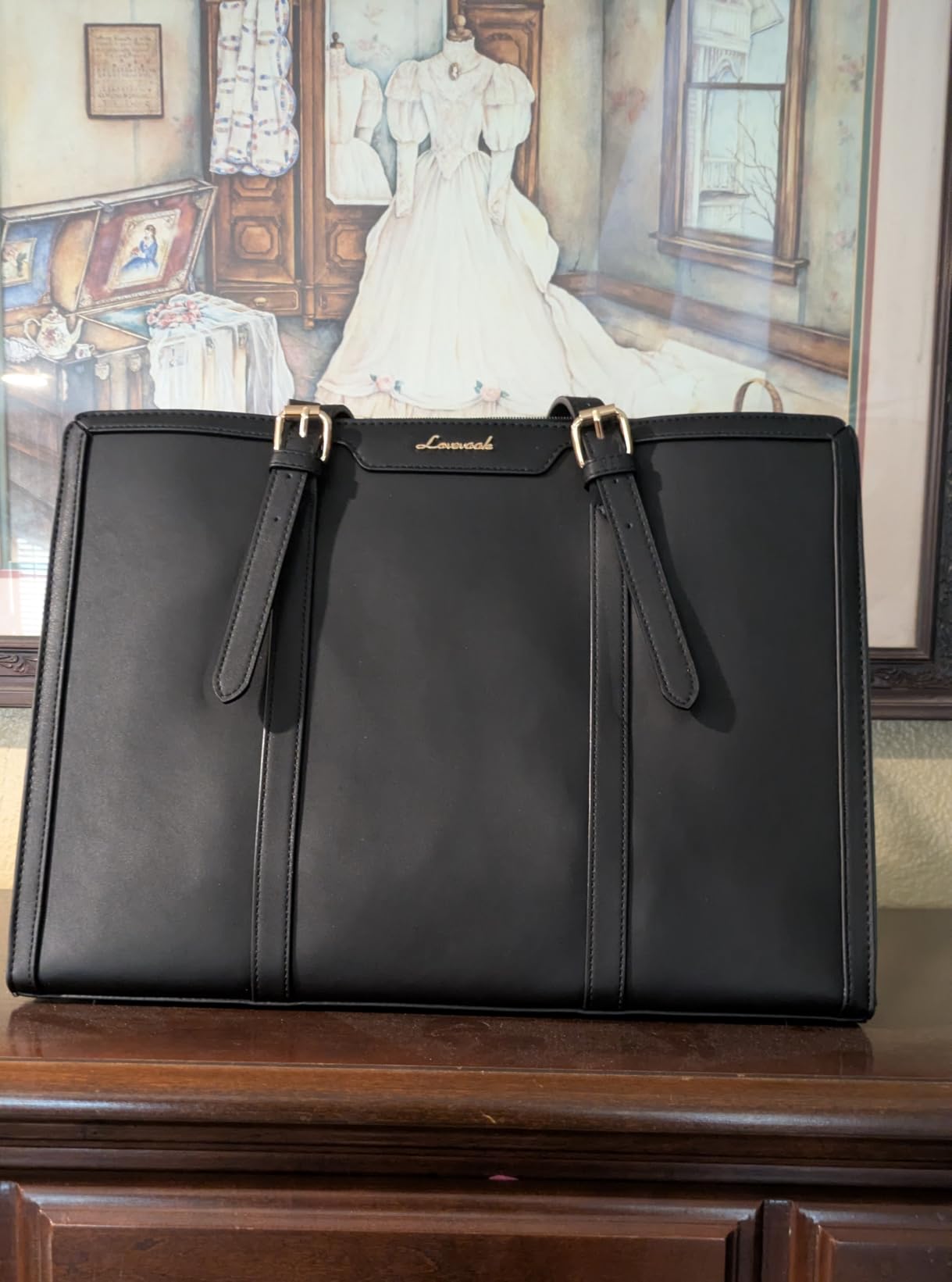 LOVEVOOK Laptop Bag for Women 17.3 Inch Lightweight PU Laptop Tote Bag, Large Capacity Computer bag with Clutch Purse for Business, Work, Office, Travel, School, Casual(Black & Leather) customer photo 1