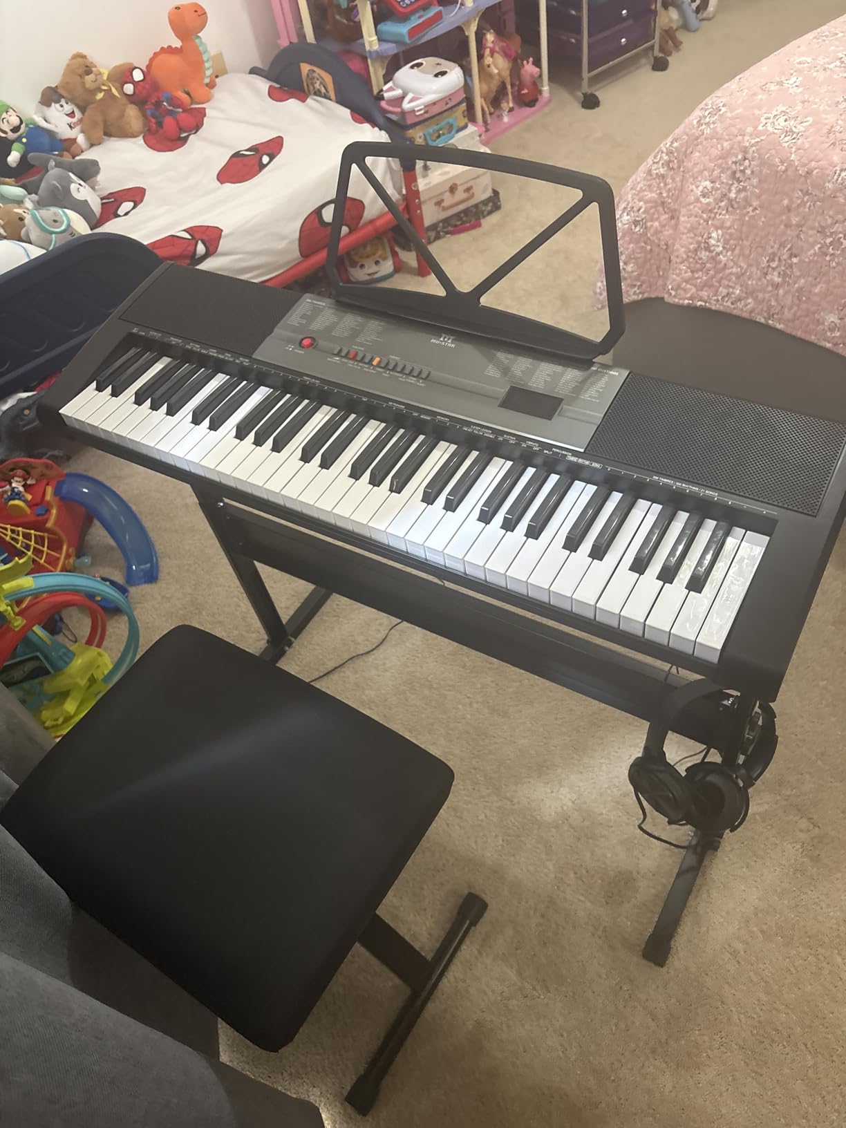 MUSTAR 61 Key Piano Keyboard, Electric Piano Keyboard with Lighted Up Keys | Learning Keyboards Piano for Beginners With Piano Stand, LCD Screen, Headphones, Microphone (Black with Stool) customer photo 2