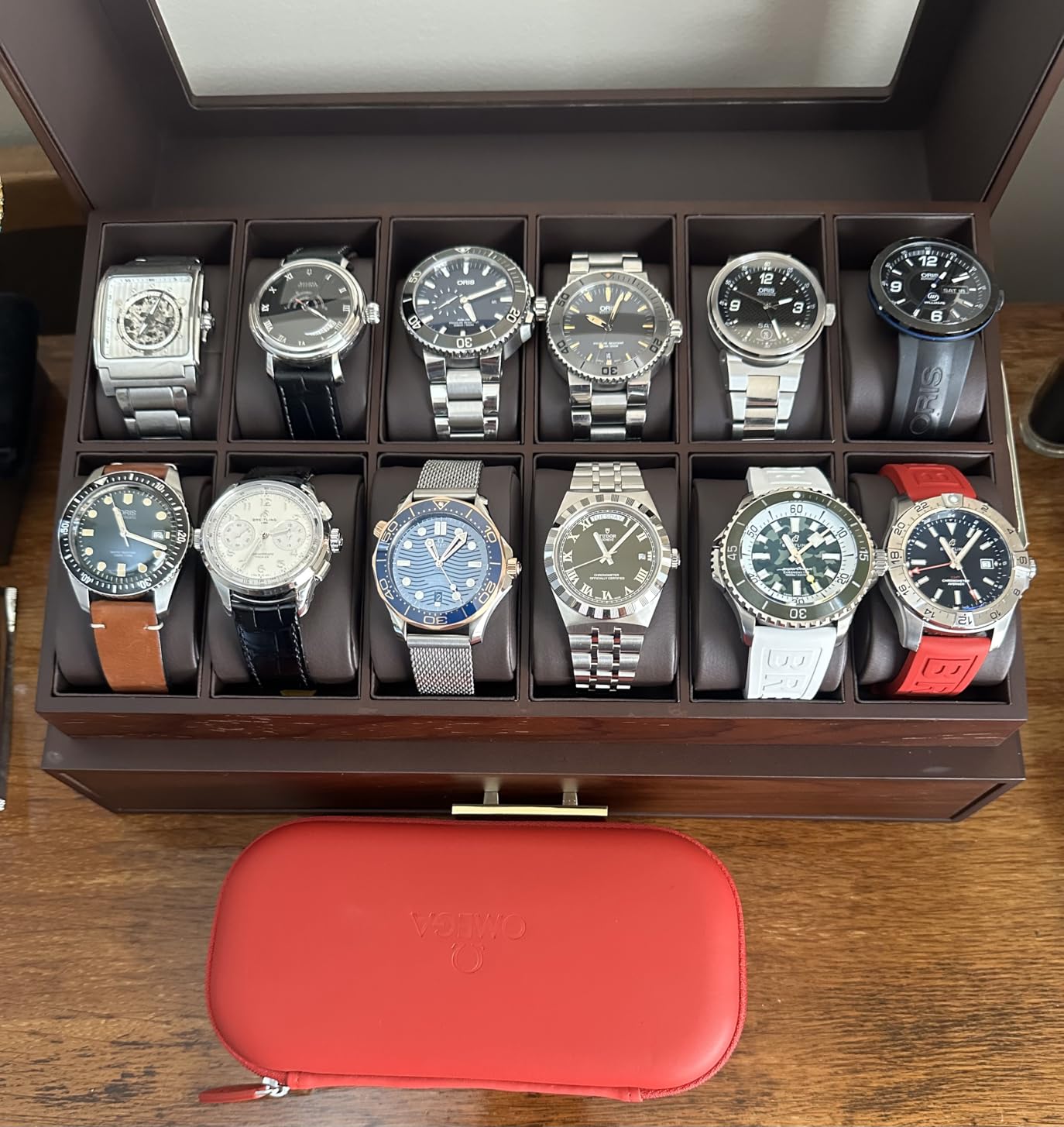 KAMIER High End Watch Box for Men, 12 Slot Wooden Watch Case With Drawer | Watch Display Box with Lid, 2-Layer Watch Holder for Jewelry and Watch Storage customer photo 2