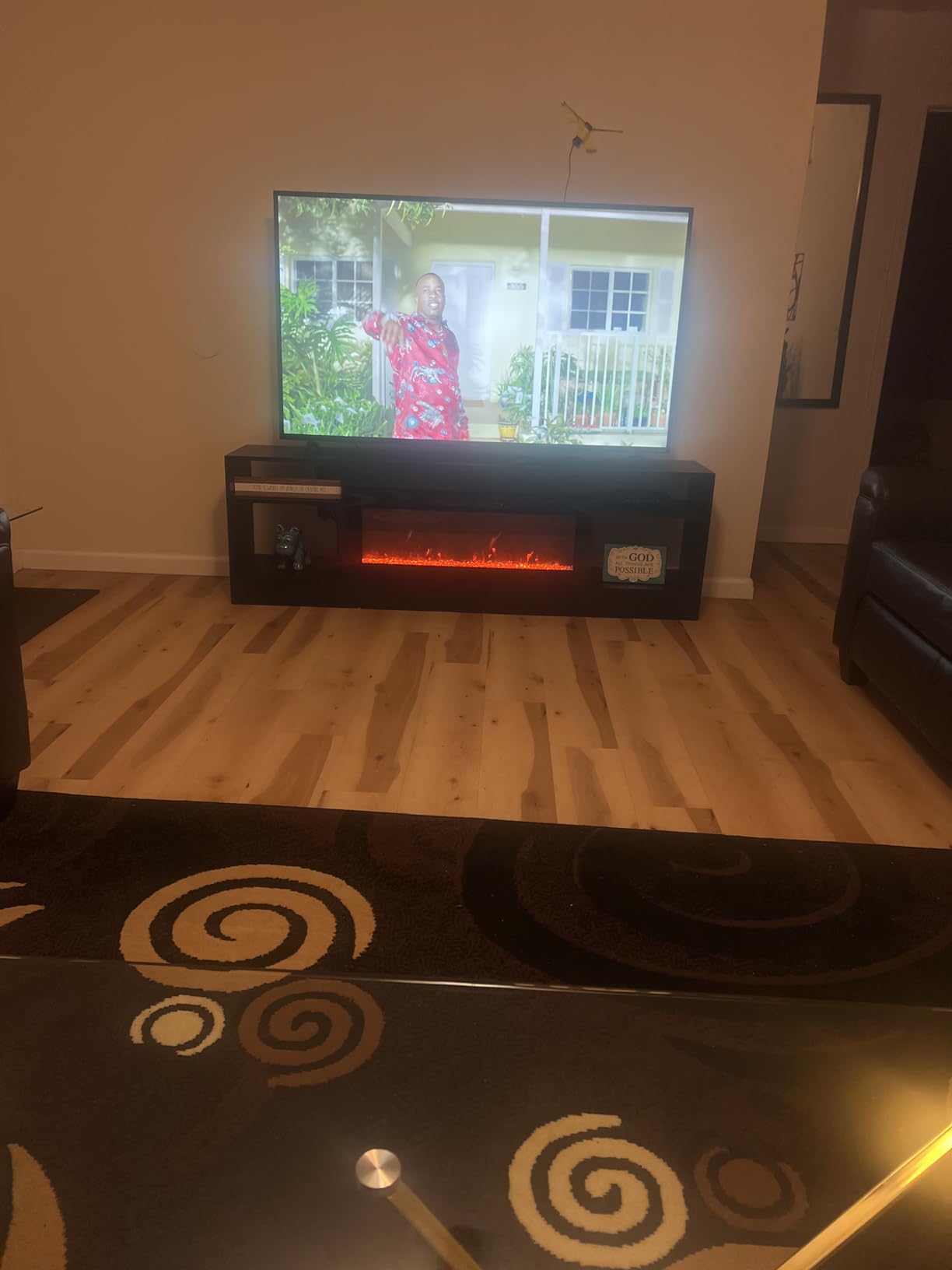 LEMBERI Fireplace TV Stand for up to 65 Inch TVs, Space-Saving LED Modern Entertainment Center for Small Apartments with Built-in 18