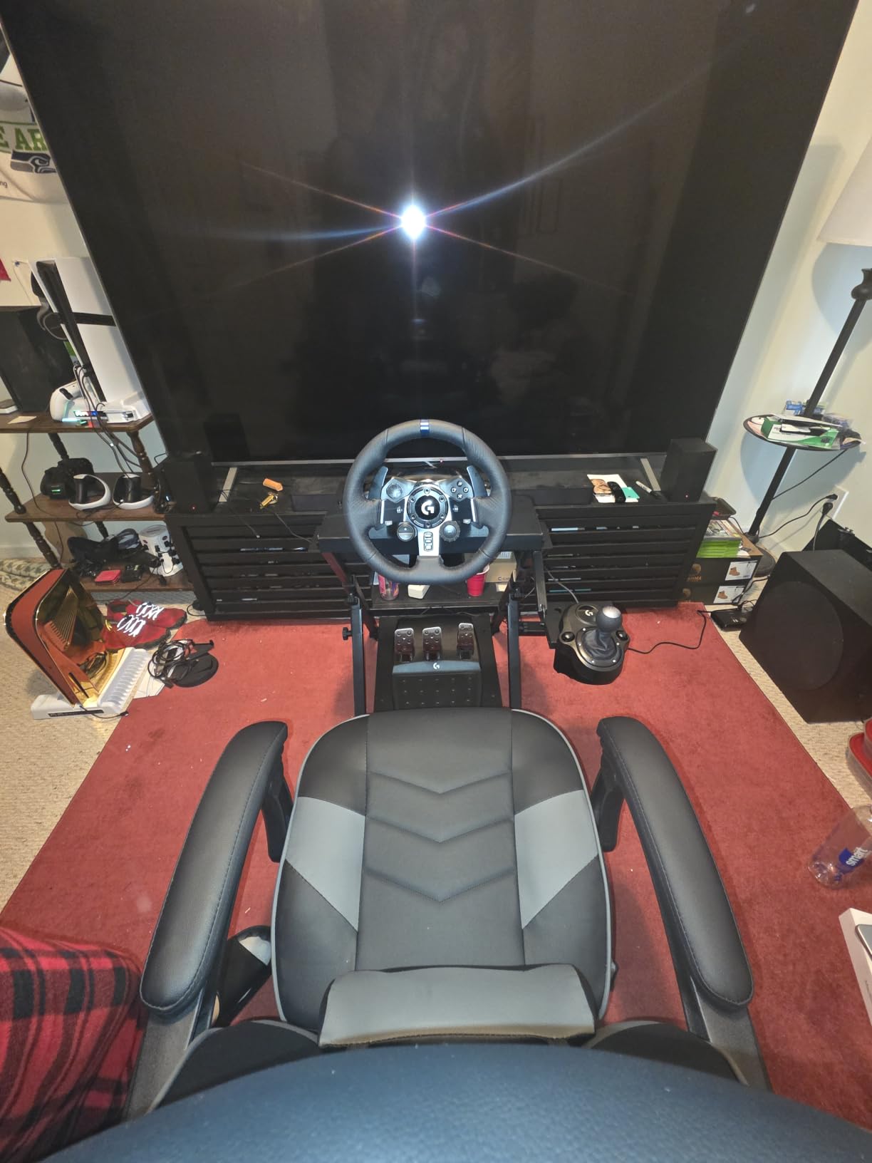GTPLAYER Sim Racing Wheel Stand Simulator Cockpit Wheel Stand Racing Steering Shifter Mount fit for Logitech G25 G27 G29 G920 G923 Thrustmaster T330TS Gaming Stand Wheel Pedals NOT Included, Black customer photo 1