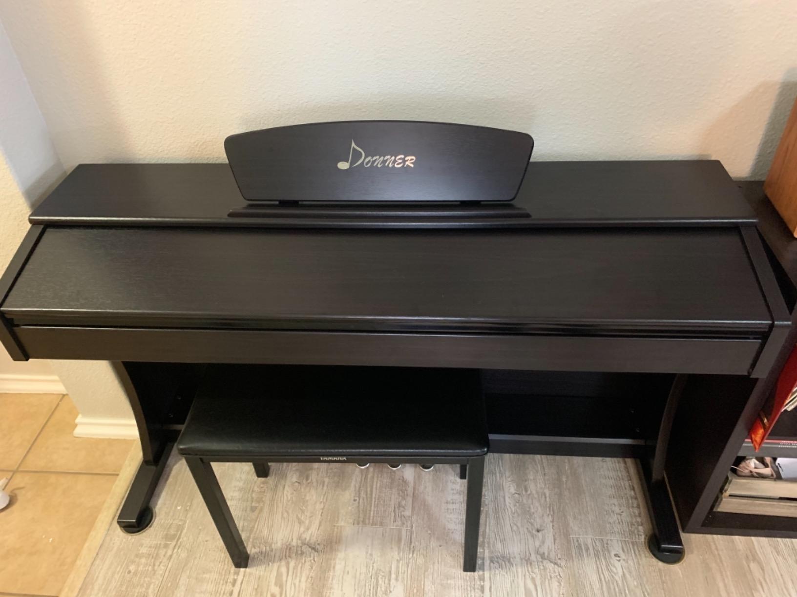 Donner DDP-400 Digital Piano with 88 Key Progressive Weighted Keyboard, Premium Upright Piano Keyboard for Professional, Bundle with Headphone, Bluetooth, Record,138 Tones,100 Rhythms, LCD, Brown customer photo 1