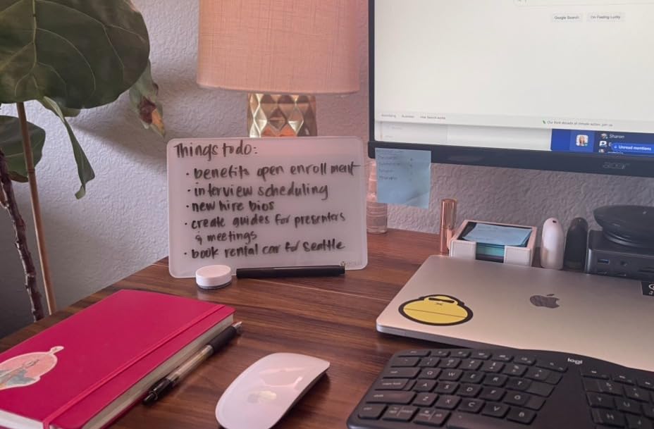 Yeoux Desktop Glass Whiteboard with Reversible Wood Stand 6.7