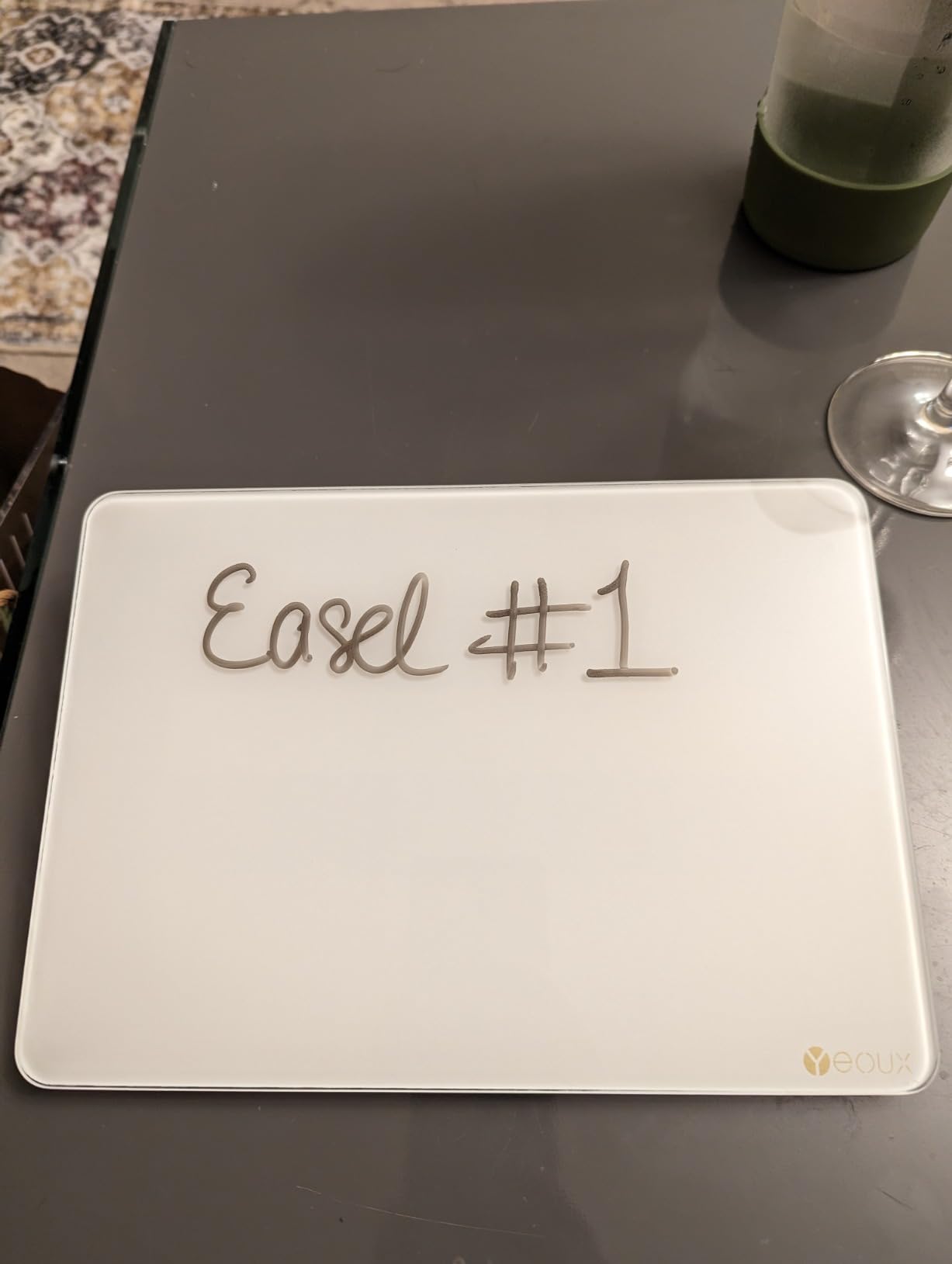 Yeoux Desktop Glass Whiteboard with Reversible Wood Stand 6.7