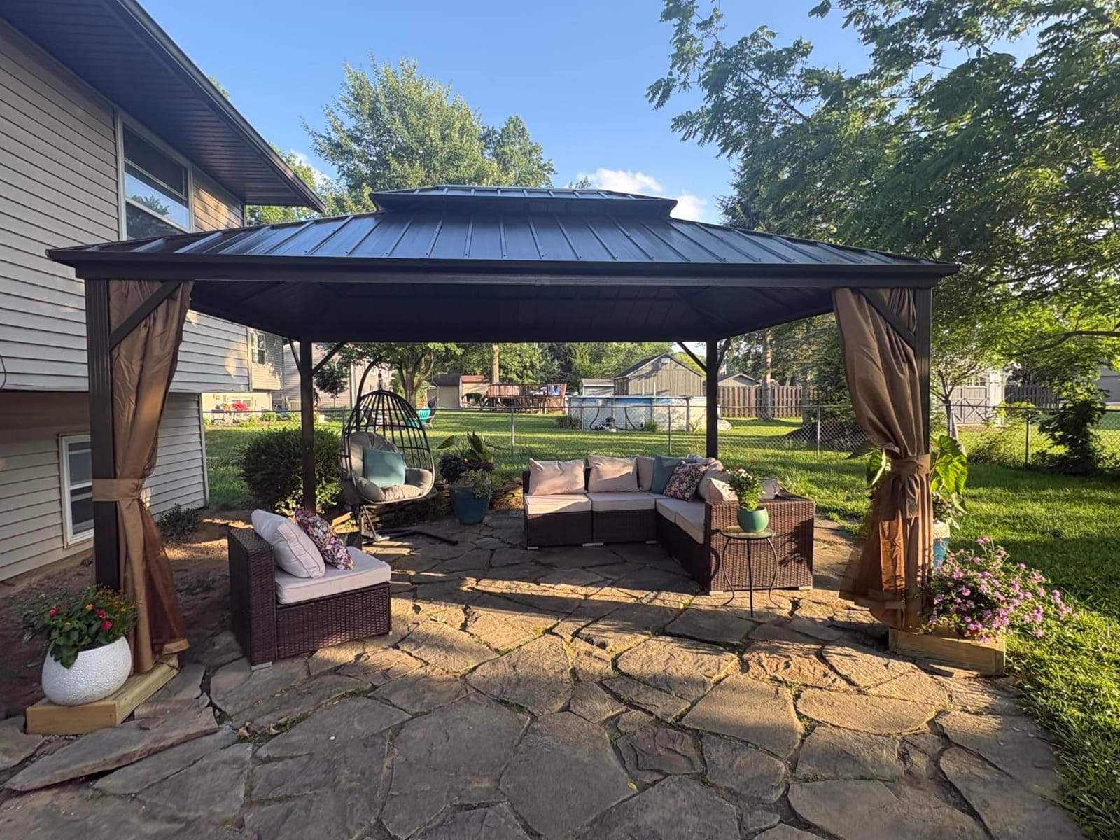 EROMMY 10' x 12' Hardtop Gazebo, Aluminum Frame Gazebos with Galvanized Steel Double Roof, Permanent Outdoor Metal Pavilion with Curtain and Netting for Patio, Lawn, Deck customer photo 2