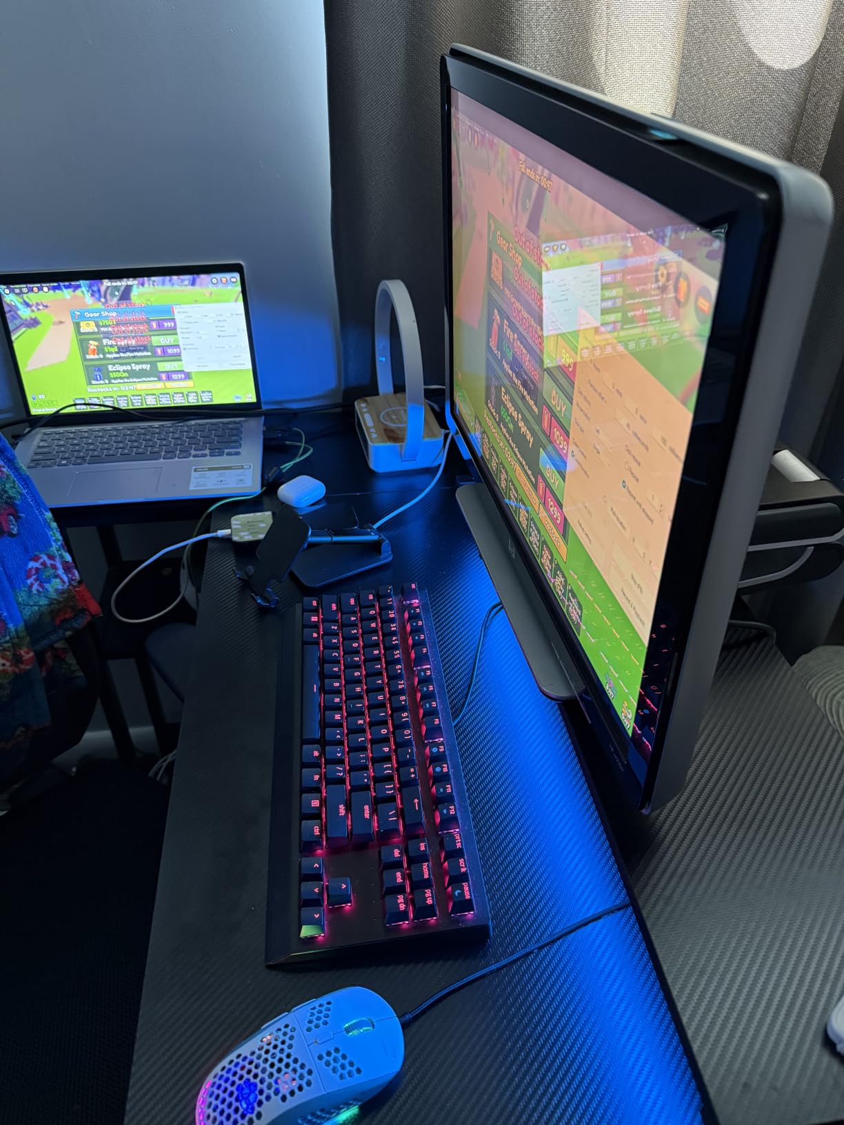 ODK 48 Inch L Shaped Gaming Desk with LED Lights, Power Outlets, Black | Adjustable Monitor Stand, Open Storage Shelves, Hanging Side Bag, PC Tower Stand, Reversible Layout for Gaming customer photo 1