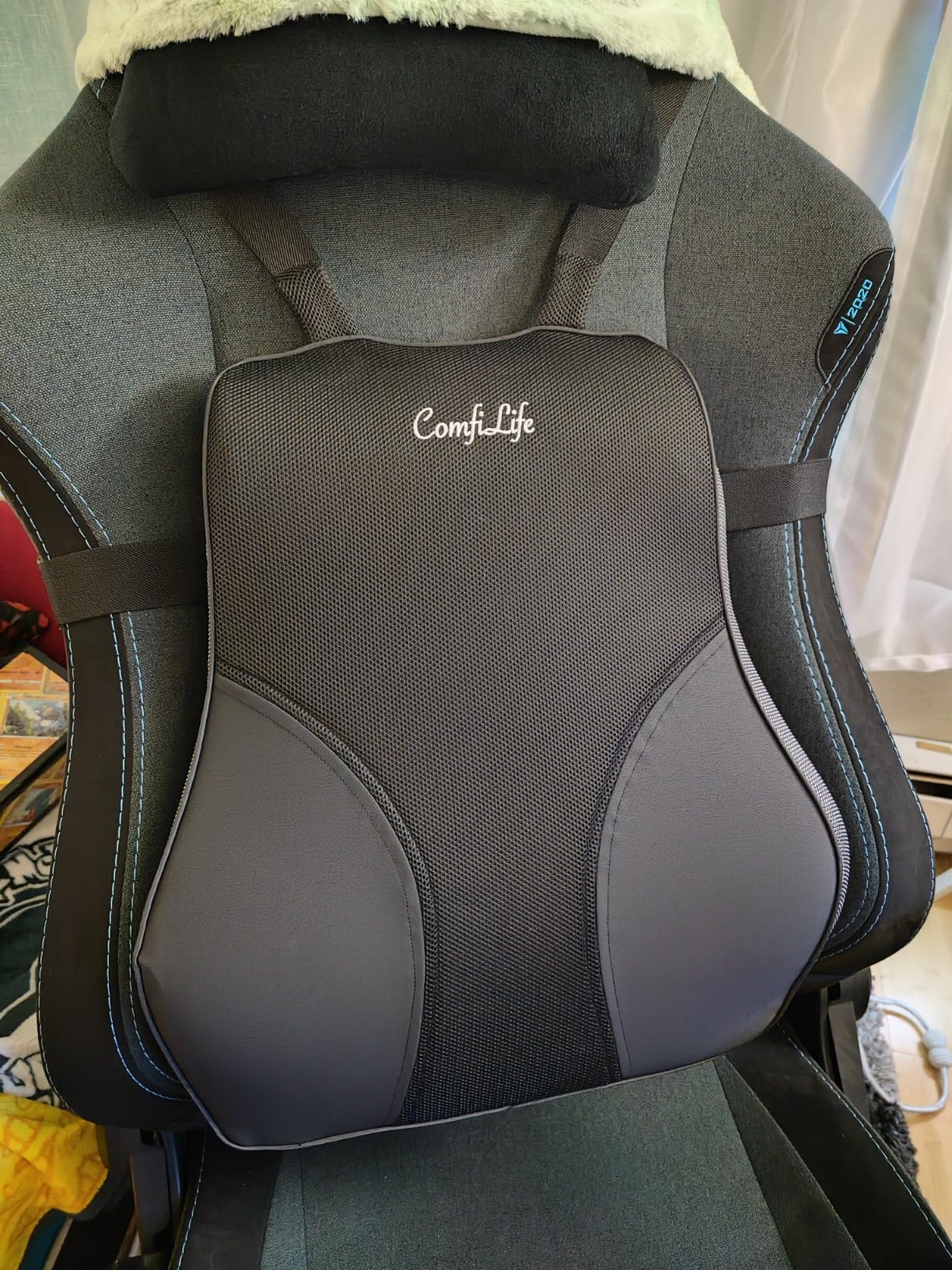ComfiLife Lumbar Support Pillow for Office Chair - Premium Memory Foam Lumbar Pillow - Back Support for Office Chair, Car - Back Pain Relief, Improves Posture - 3 Adjustable Straps, Mesh + Leatherette customer photo 2
