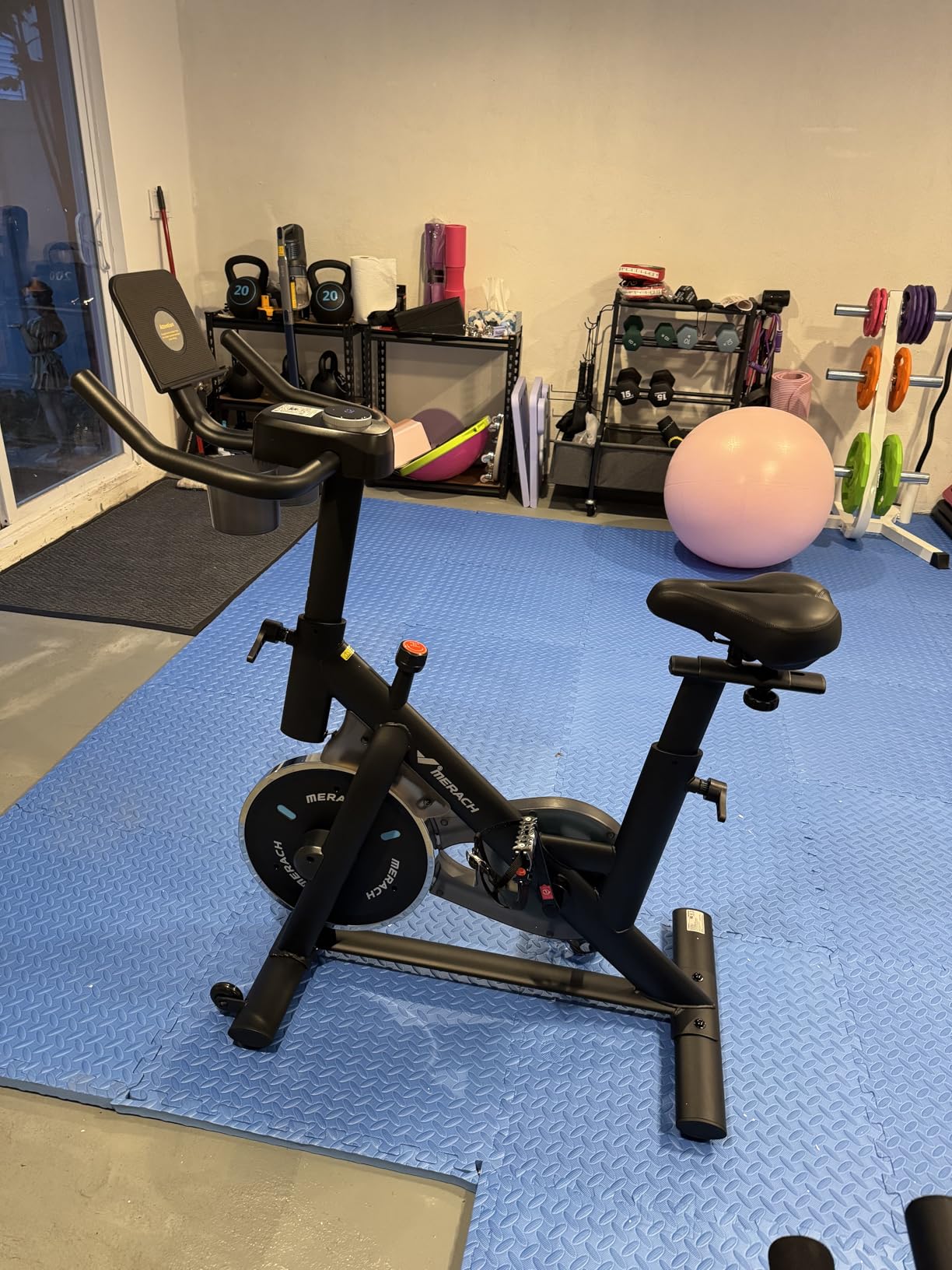 MERACH Exercise Bike, Magnetic Friction Stationary Bike with Brake Pad and Exclusive App, Low Noise Indoor Cycling Bike with 300lbs Weight Capacity, Tablet Mount and Fitness Courses for Weight Loss customer photo 2