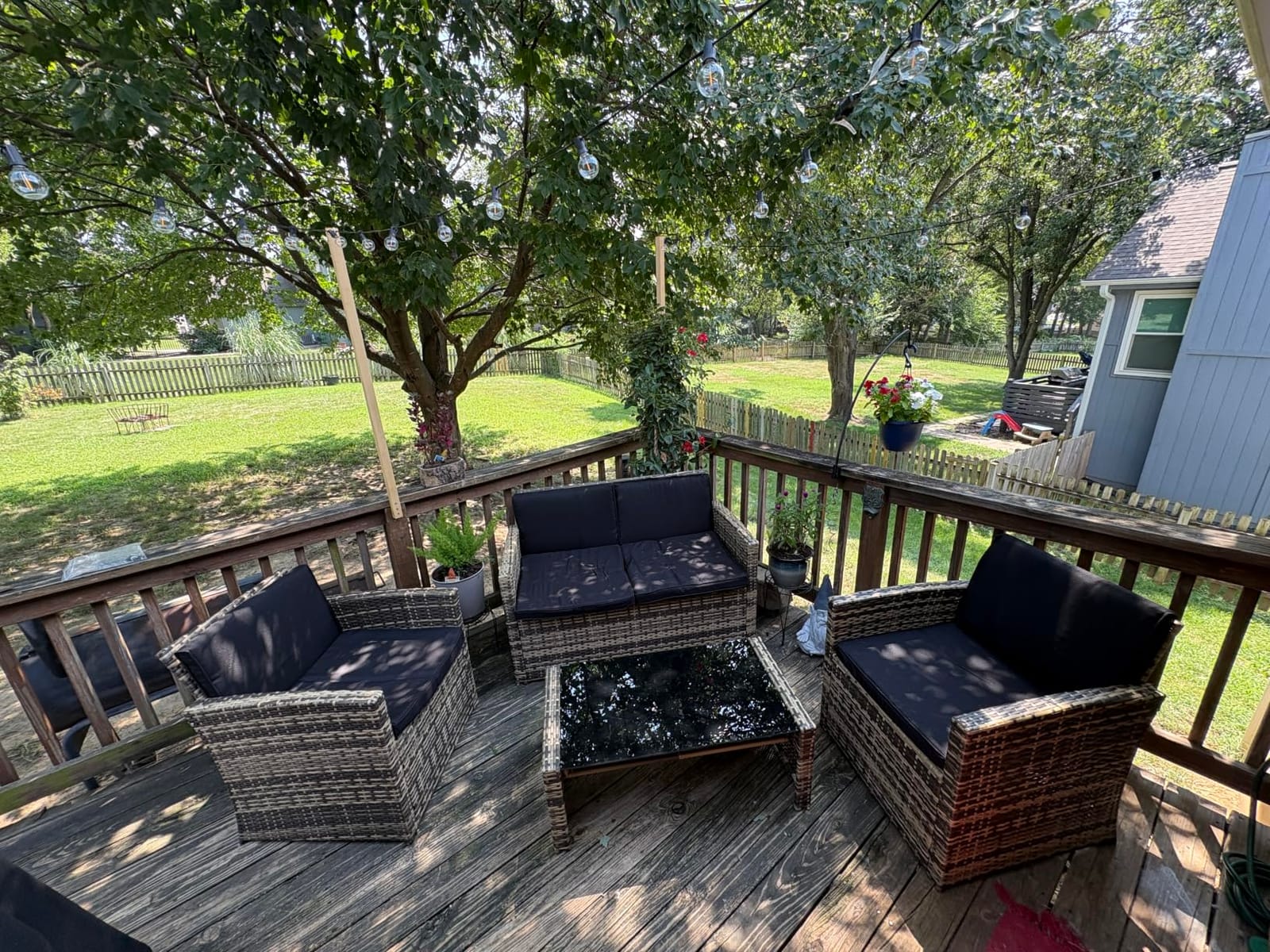 4 Piece Patio Furniture Set, Outdoor Wicker Conversation Set | Washable Cushions, 2 Armchairs + Loveseat Sofa + Coffee Table, Rustproof Steel Frame, Black customer photo 1