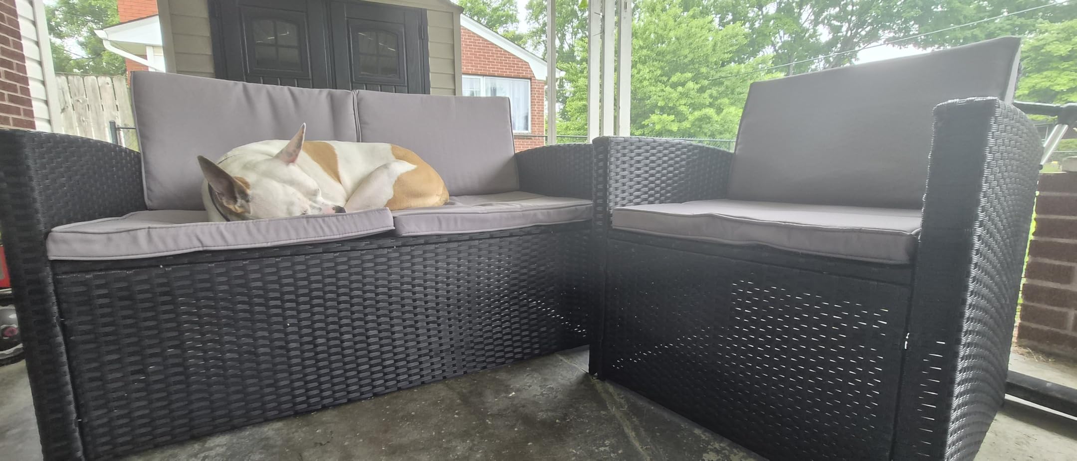 4 Piece Patio Furniture Set, Outdoor Wicker Conversation Set | Washable Cushions, 2 Armchairs + Loveseat Sofa + Coffee Table, Rustproof Steel Frame, Black customer photo 2