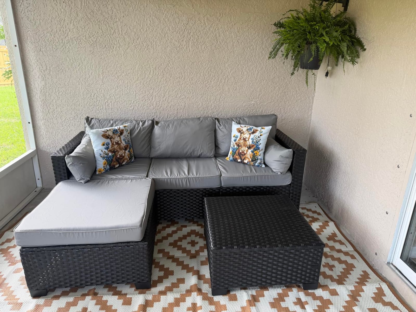 Rattaner 3 Pieces Patio Furniture Set Outdoor Sectional Wicker Patio Furniture Patio Couch with Ottoman and Outdoor Table All-Weather Anti-Slip Cushions Waterproof Covers, Light Grey customer photo 2