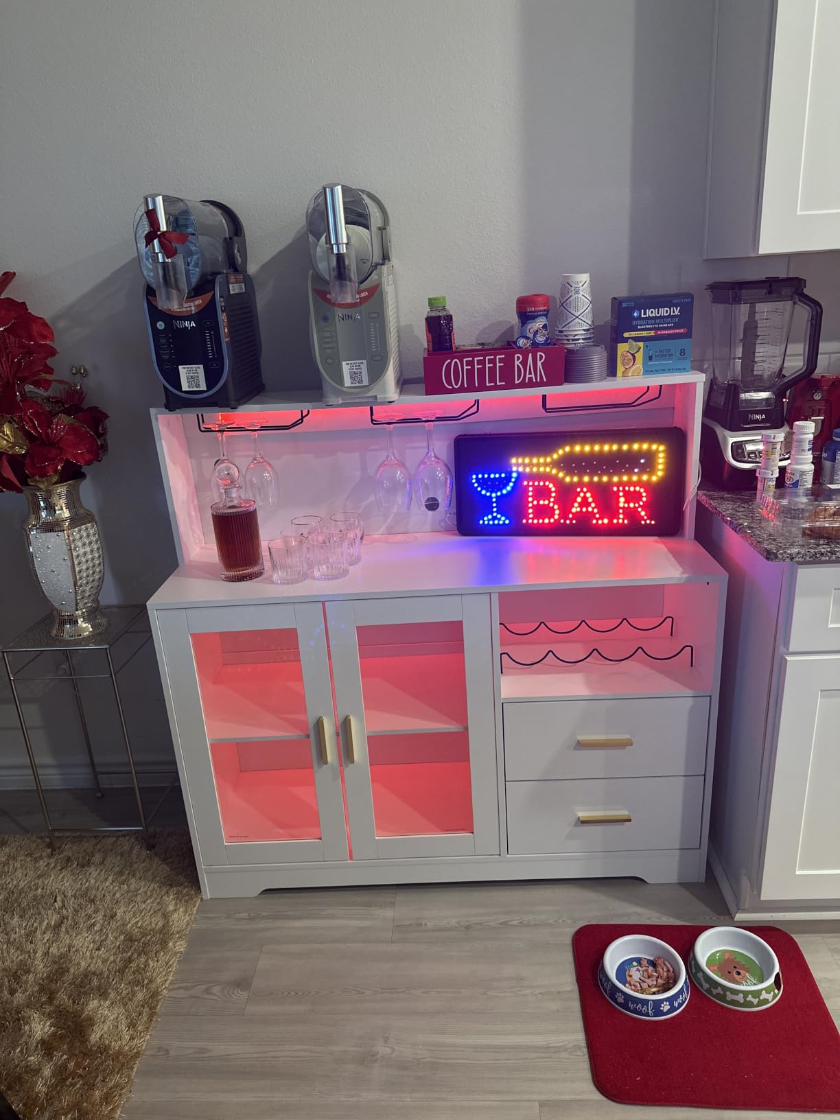 Bar Cabinet for Home with LED Light, Coffee Bar Cabinet w/ Wine & Glass Rack | Wine Cabinets with Drawers & Microwave Stand, Modern Liquor Cabinets for Kitchen, Living Room, Dining Room (Black) customer photo 1