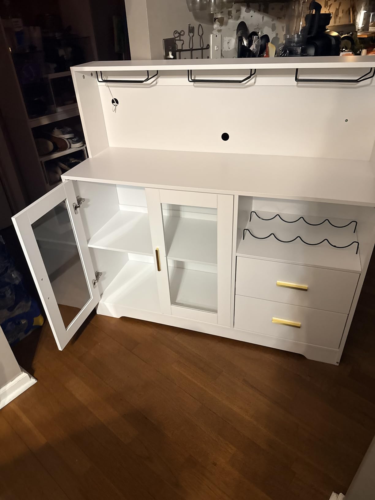 Bar Cabinet for Home with LED Light, Coffee Bar Cabinet w/ Wine & Glass Rack | Wine Cabinets with Drawers & Microwave Stand, Modern Liquor Cabinets for Kitchen, Living Room, Dining Room (Black) customer photo 2