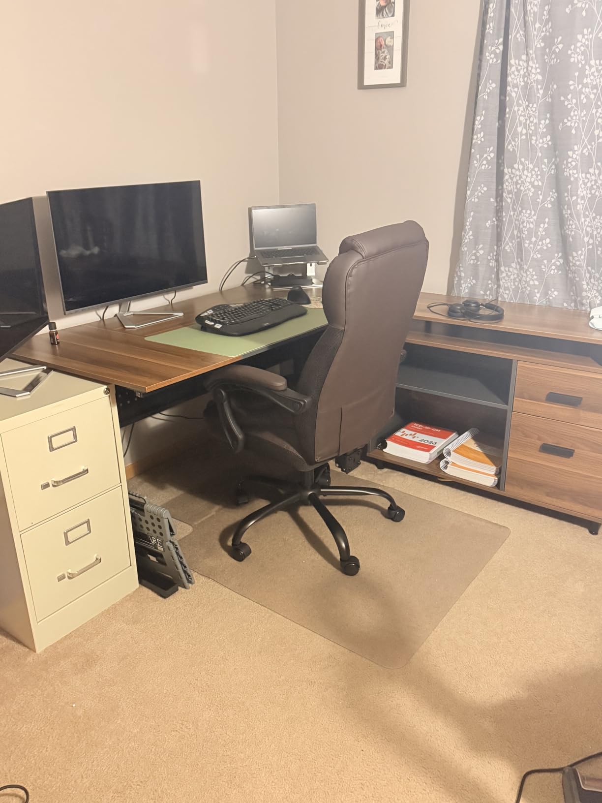 Tribesigns 63 Inch Executive Desk with File Cabinet, L Shaped Office Desk with Drawers and Storage Shelves, Business Furniture Set Workstation for Home Office, White and Walnut customer photo 1