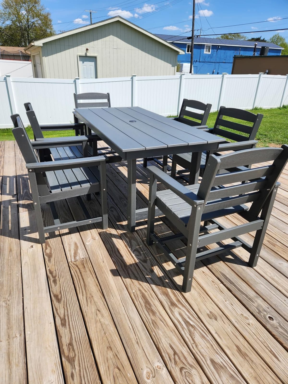 SERWALL 7 Pcs Outdoor Dining Set, 1 Umbrella Hole Table & 6 Chairs, Gray | HDPE Outdoor Dining Furniture with Rectangular Table & 6 Chairs, All-Weather Resistant SERWALL Dining Set for 6 customer photo 1