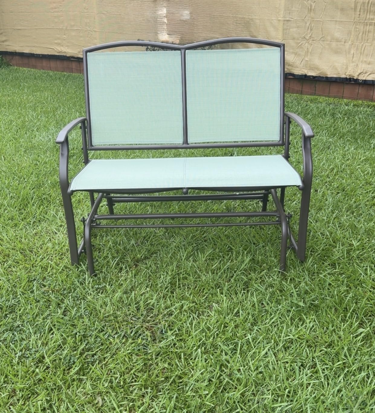 Best Choice Products 2-Person Outdoor Patio Swing Glider Steel Bench Loveseat Rocker for Deck, Porch w/Textilene Fabric, Steel Frame - Taupe customer photo 2