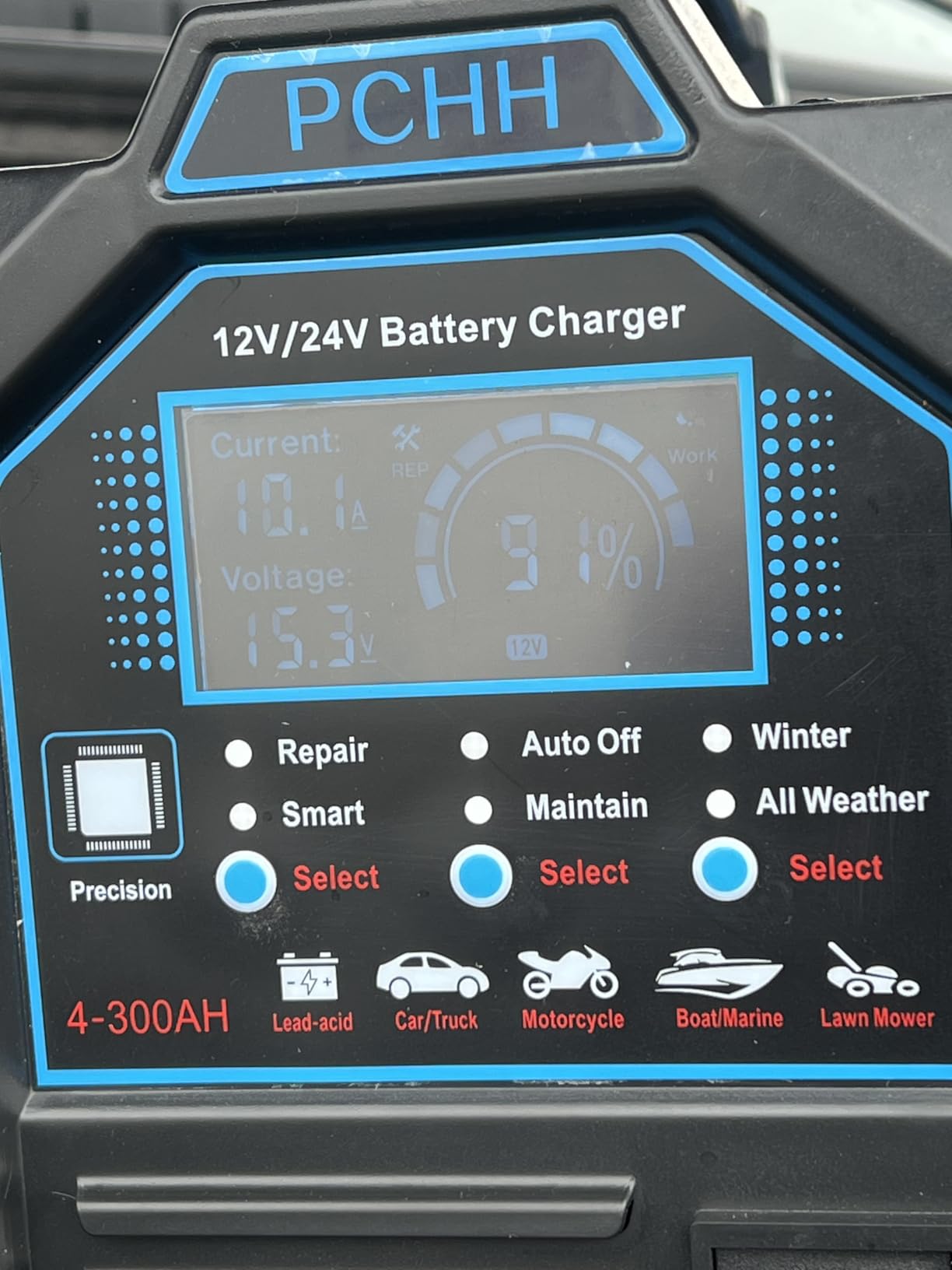 PCHH 12V 24V Car Battery Charger Heavy Duty, 0-15A Automatic Battery Maintainer, Smart Trickle Charger with Auto Shutoffs, Repair, Winter Mode customer photo 2