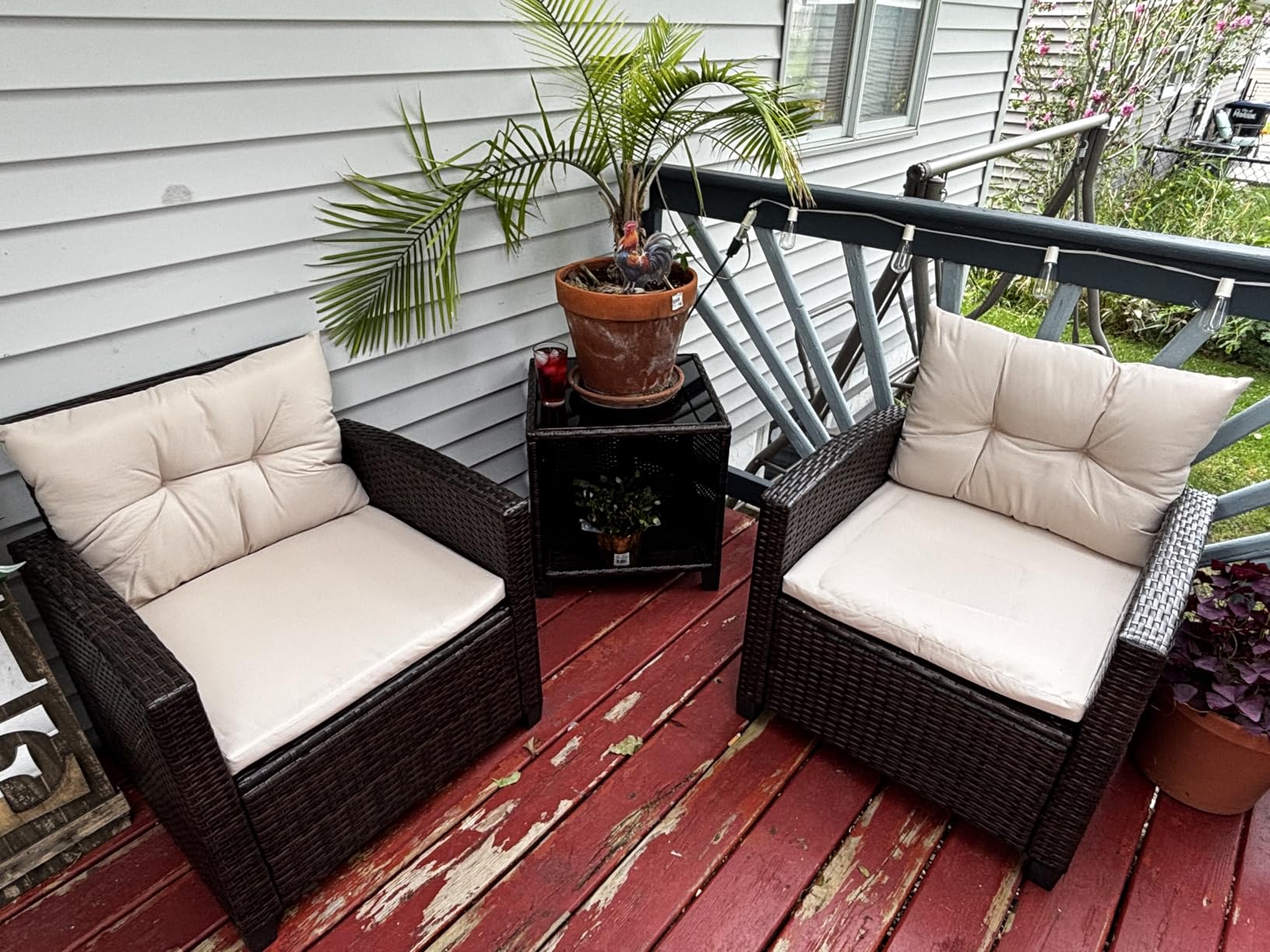 Devoko 3 Pieces Patio Furniture Set, PE Rattan Wicker Patio Set with Two Outdoor Chairs and Table, Upgraded Patio Chairs and Table for Porch, Garden Poolside Balcony customer photo 2
