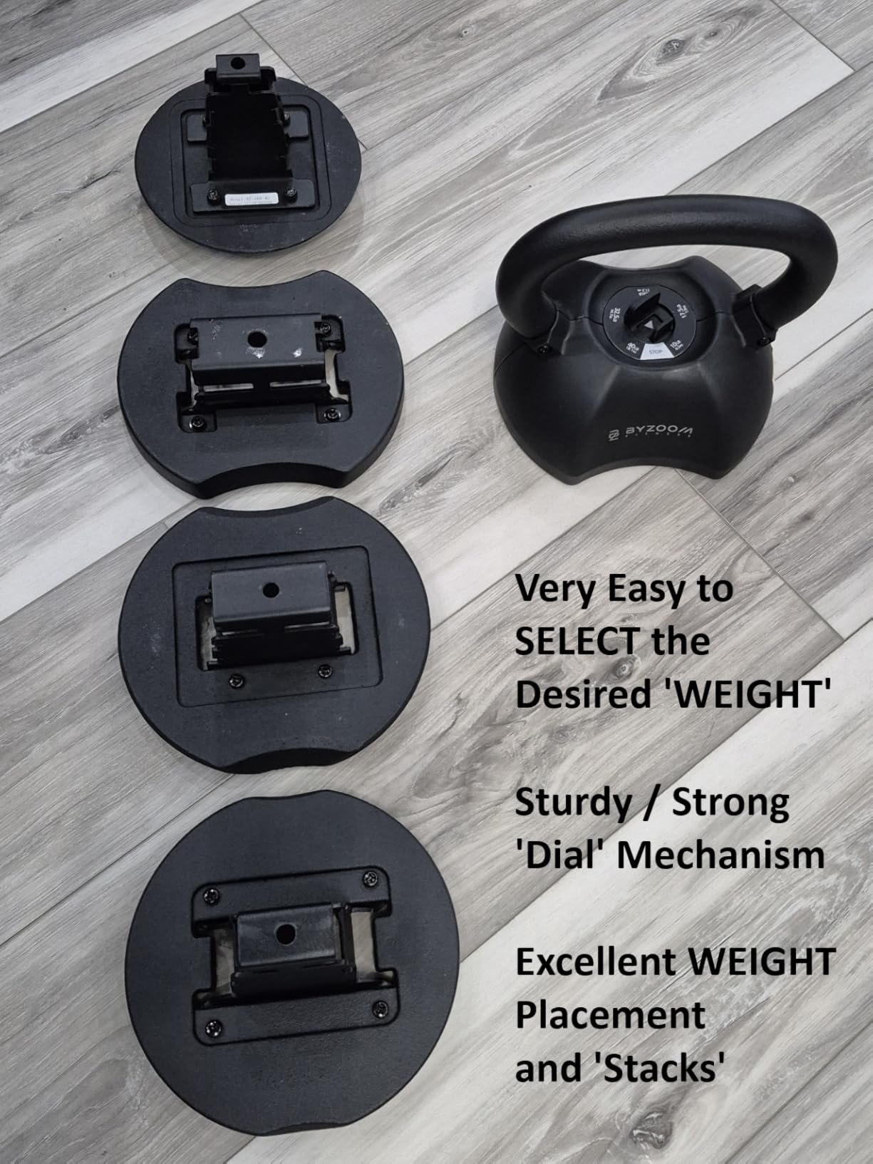 BYZOOM FITNESS Pure Series Adjustable Kettlebell 30/40/50LB - 5-IN-1 Weight Change, Patented Quick-Change Machenism, Ergonomic Curved Handle for Home Gym, Strength Training, HIIT customer photo 1