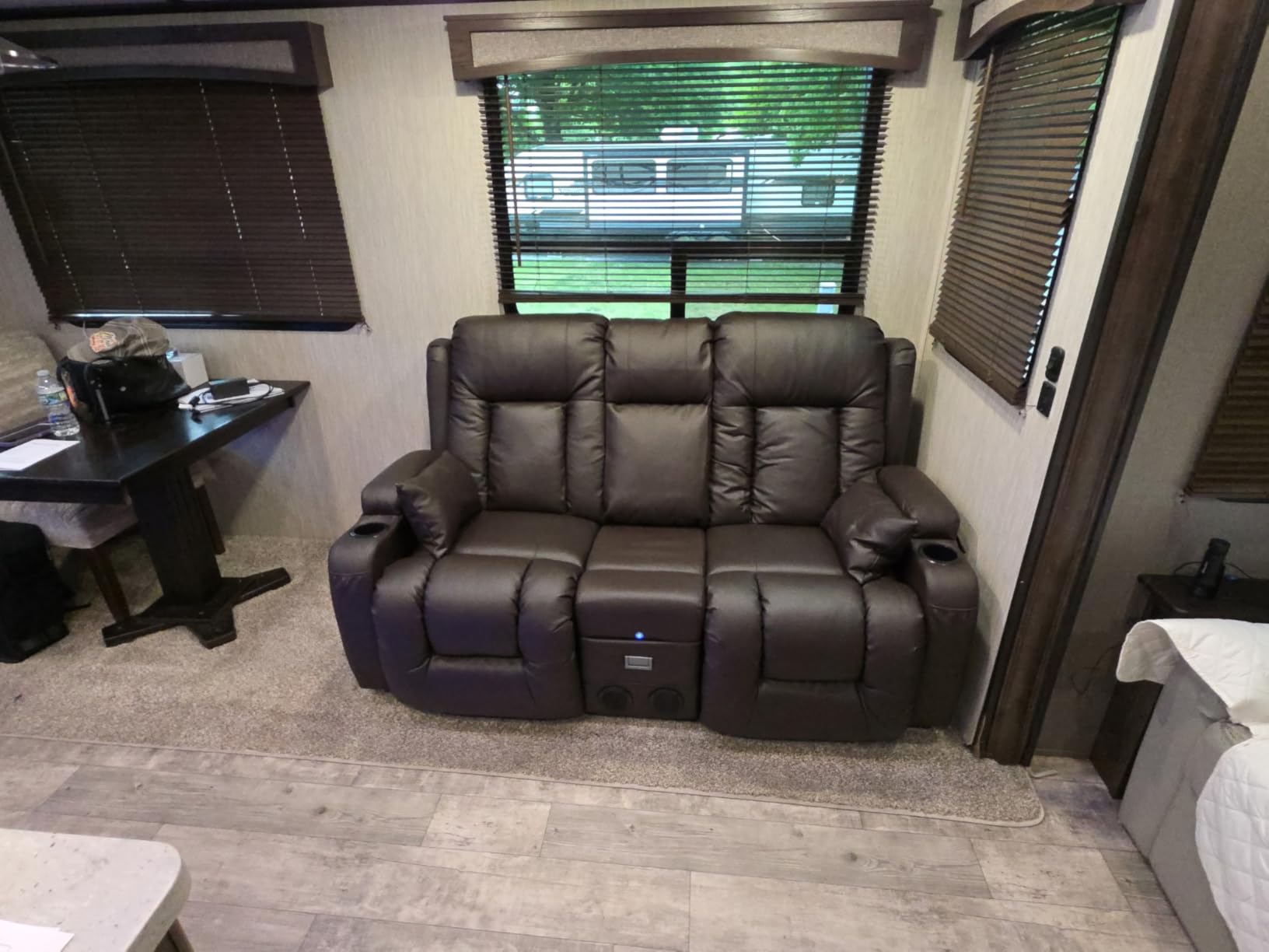 URRED Power Loveseat Recliner Sofa with Massage and Heat, Black | Wall Hugger Reclining Loveseat with Console, RV Couch Home Theater Seating with LED Lights for Living Room, Faux Leather customer photo 2