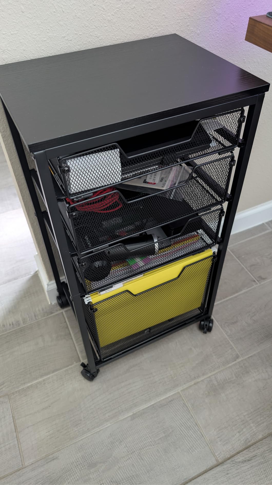 Sbanmao Rolling File Cart with 4 Storage Drawers, Mobile File Cabinet with Wheels, Hanging File Organizer, Under Desk Printer Stand Utility Cart Filing Cabinet for Home Office, Black customer photo 1