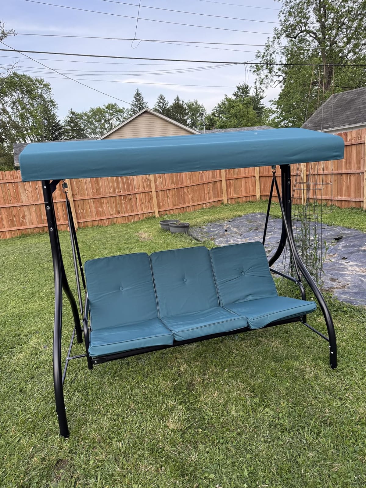 Best Choice Products 3-Seat Outdoor Large Converting Canopy Swing Glider, Patio Hammock Lounge Chair w/Flatbed, Adjustable Shade, Removable Cushions - Peacock customer photo 2