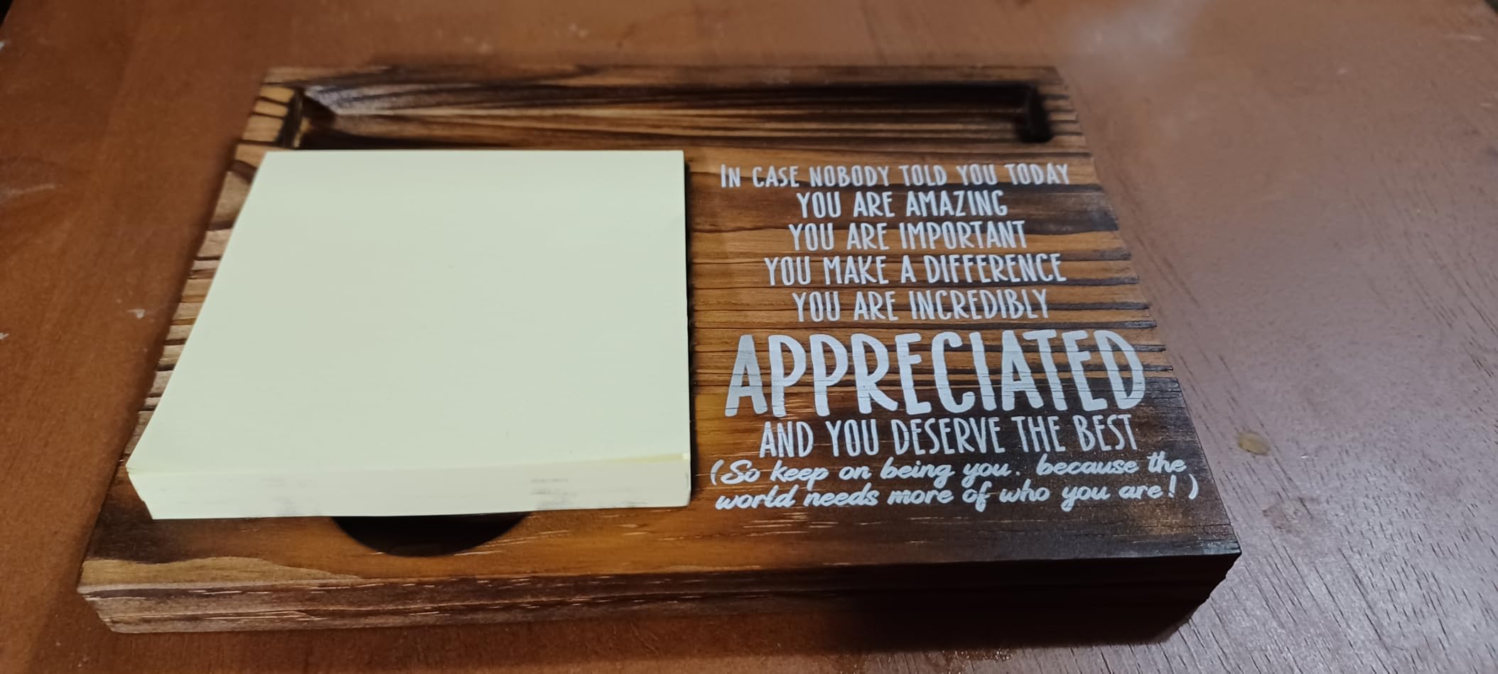 FOUGSTA Appreciation Gifts, New Job Gifts, Inspirational Office Decor Gift, Wooden Notepad Pen Holder With Inspirational Quotes customer photo 2