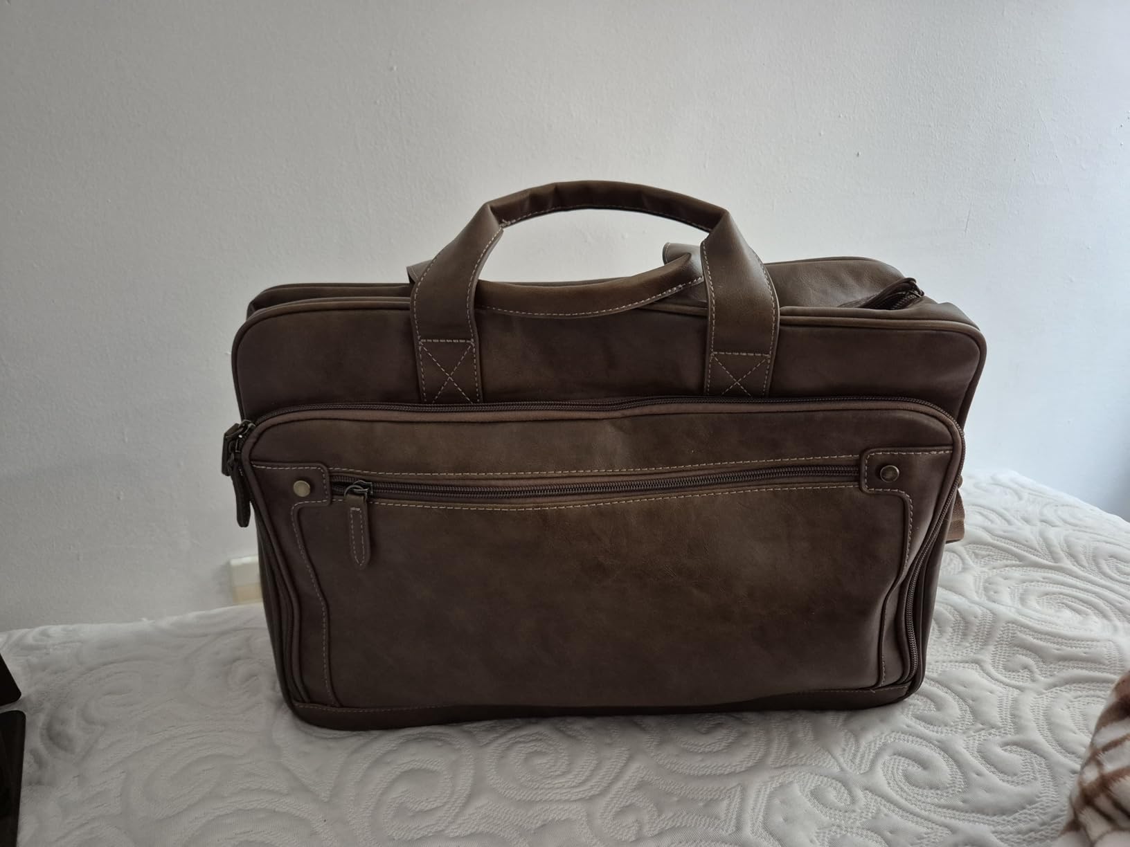 RAINSMORE Mens Laptop Bag 16 Inch Leather Briefcase Vintage Messenger Bag | Waterproof, Large Crossbody Shoulder Office Computer Bag, Retro College Satchel Bag for Work, Business, Travel, Brown customer photo 1