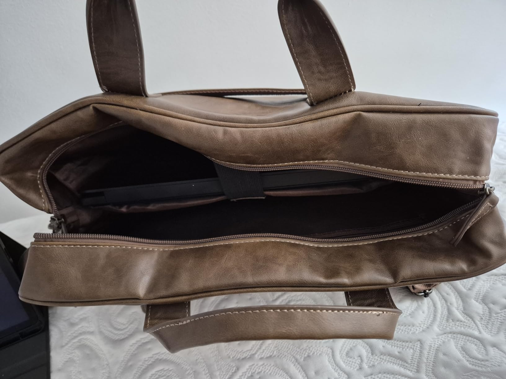 RAINSMORE Mens Laptop Bag 16 Inch Leather Briefcase Vintage Messenger Bag | Waterproof, Large Crossbody Shoulder Office Computer Bag, Retro College Satchel Bag for Work, Business, Travel, Brown customer photo 2