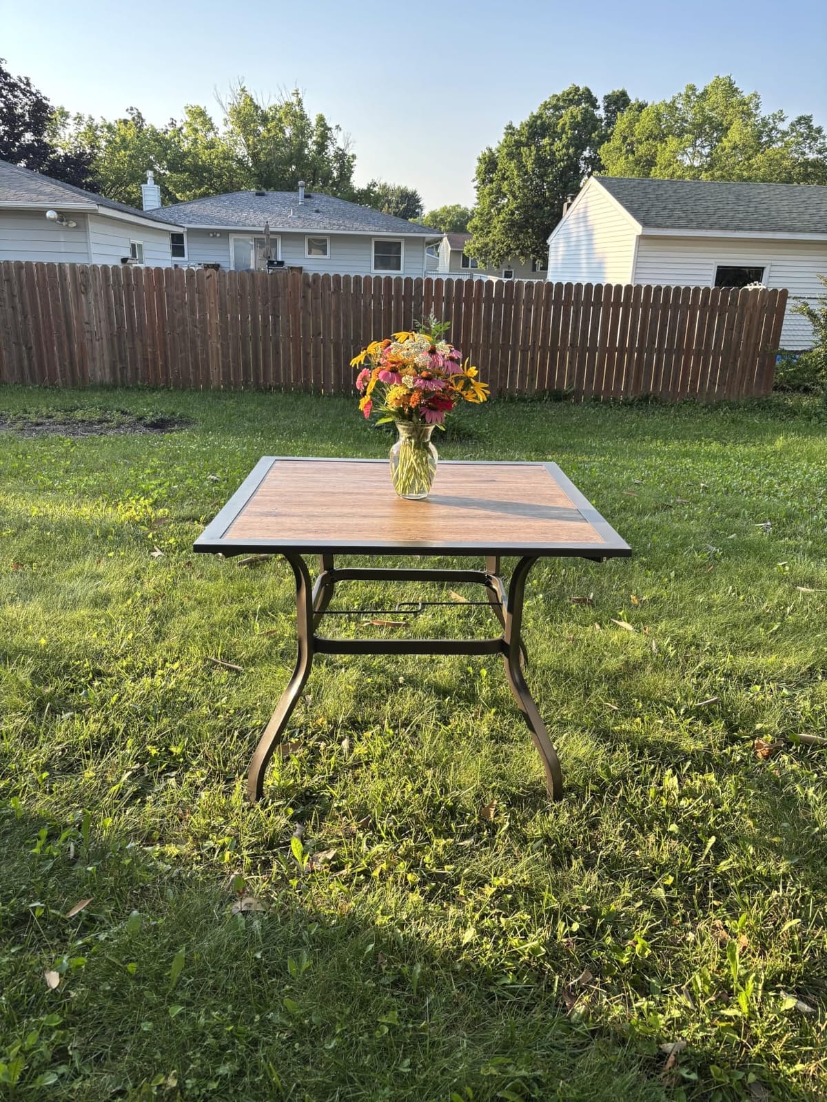 MFSTUDIO Outdoor Dining Table for 6, Metal Table w/Umbrella Hole | 61