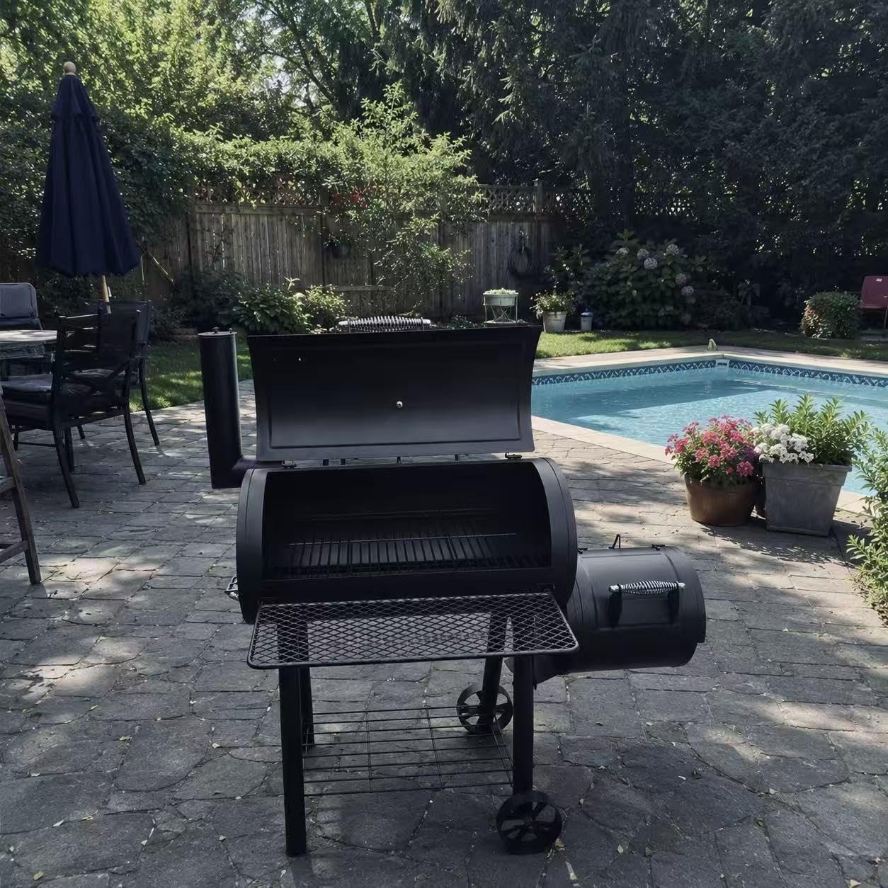 Captiva Designs Charcoal Vertical Smoker Grill and Offset Smoker Grill Combo, Extra Large Outdoor Barrel BBQ Meat Smoker with 5 Removable Smoking Grates & Built-in Hooks for Various Meat Foods customer photo 2