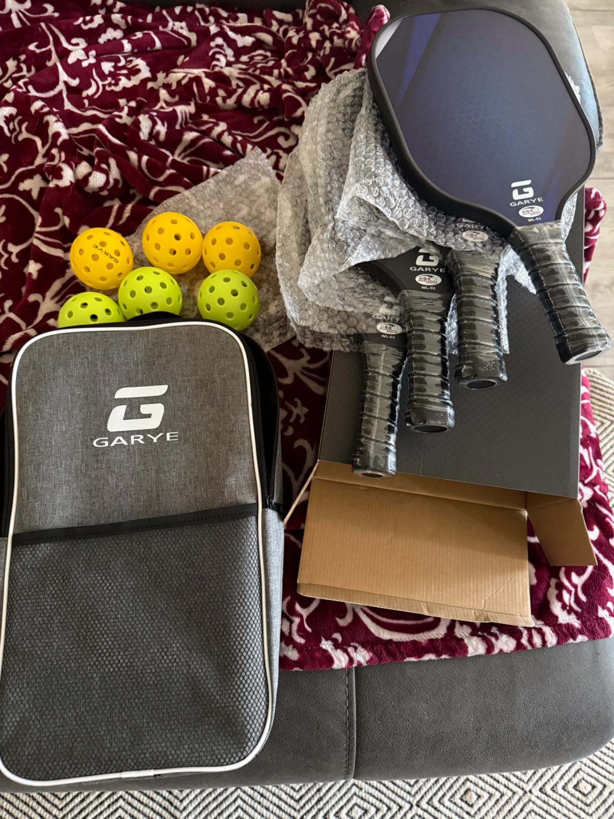 GARYE Pickleball Paddles Set of 4, Carbon Fiber Pickle Ball Paddle, USAPA Approved Lightweight Rackets 4 Pack for Adults and Teenagers, Includes 6 Balls, 1 Bag, and 4 Grip Tapes customer photo 2