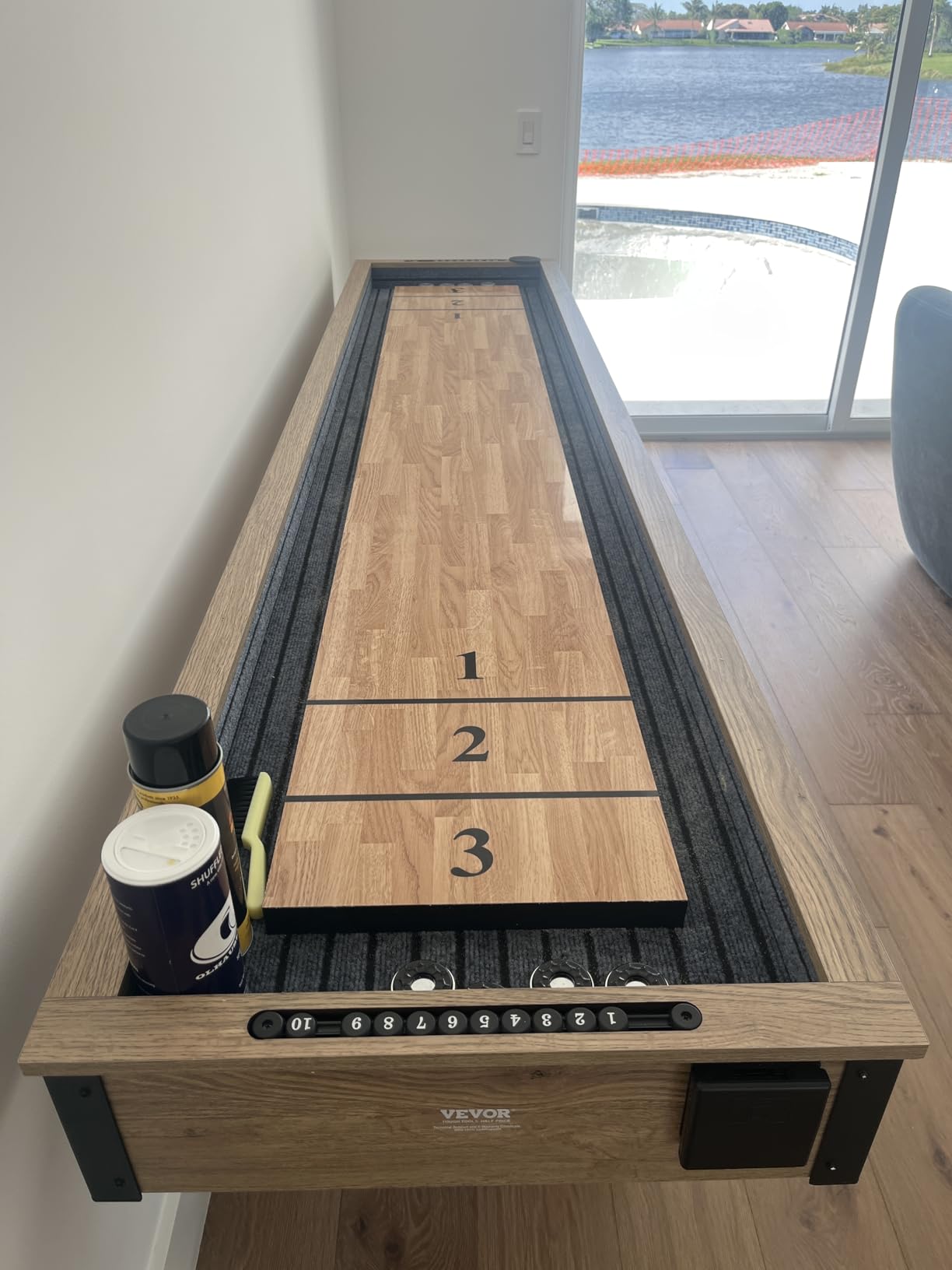 VEVOR Shuffleboard Table for Family Game Room, Shuffle Board with Scratch-Resistant Playfield, Legs, 8 Pucks, Wax, Brush, for Smooth Fast Puck Action customer photo 2