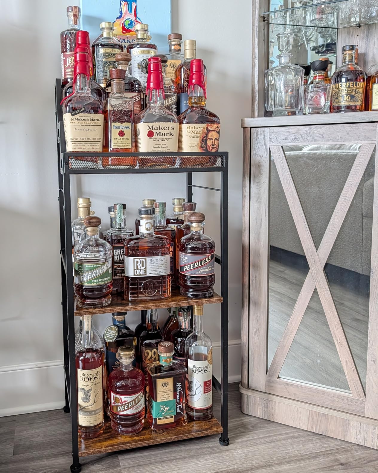 5-Tier Trapezoidal Liquor Cabinet Bar for Home, Stepped Wine Rack Freestanding Floor, Corner Syrup & Whiskey Stand, Large-Capacity Alcohol Bottle Storage Display Shelf Living Room, Patent Pending customer photo 1