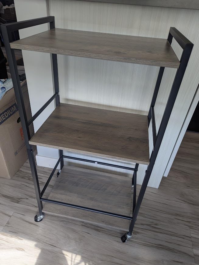 TUTOTAK Bar Cart with Wheels, Mini Drink Cart with Wine Rack & Glass Holder | 3-Tier 17 Inch Wide Home Bar Serving Carts, Small Mobile Kitchen Shelf with 6 Hooks, Rustic Brown BC01BB035 customer photo 1