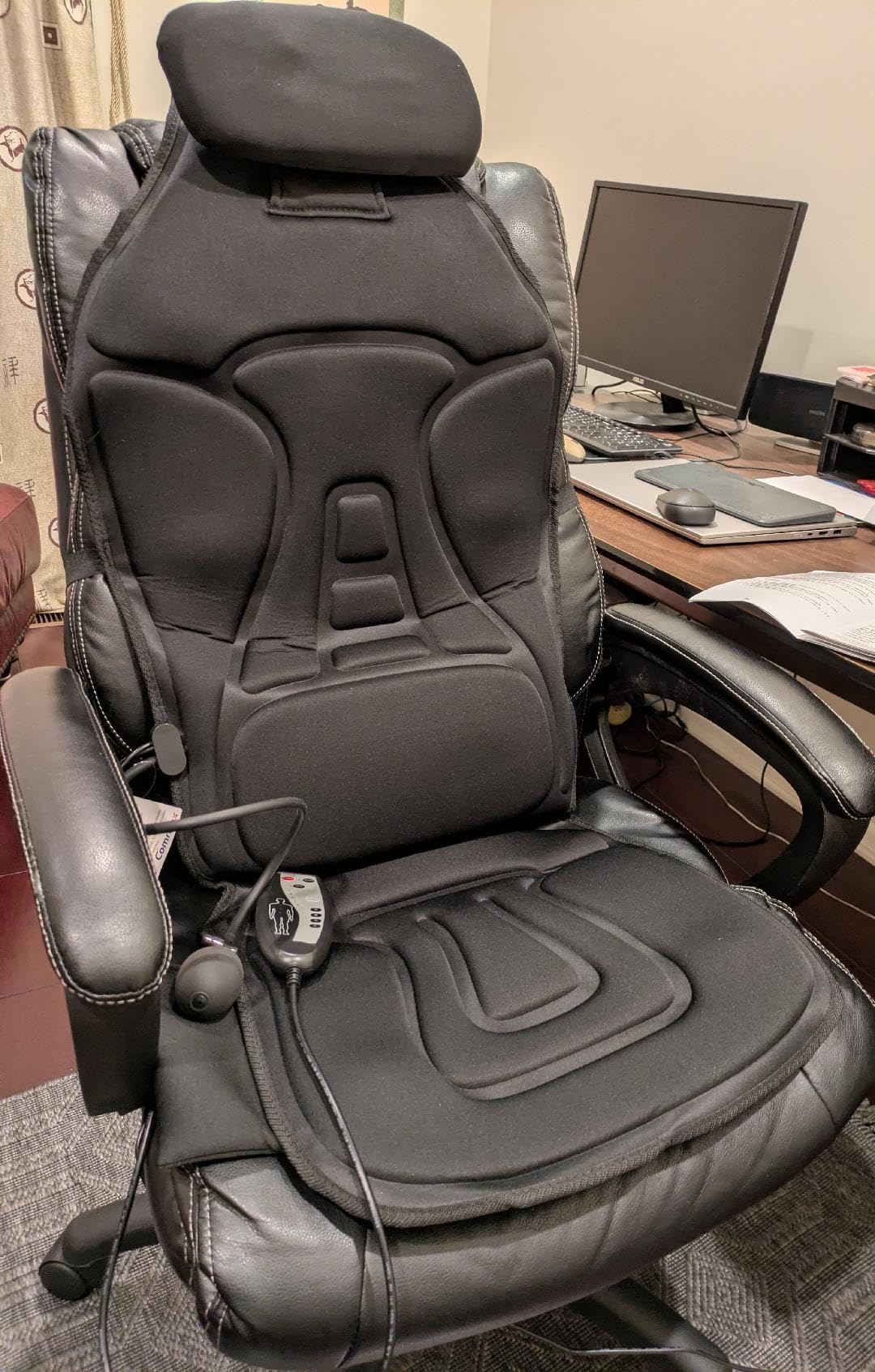 Shiatsu Back Massager with Heat, Massage Chair Pad Seat Cushion for Stress Relief, Deep Tissue Kneading & Roller, 2 Vibration Motors, Back Waist Hip Massager, PU Leather, with 2 Adapters customer photo 1