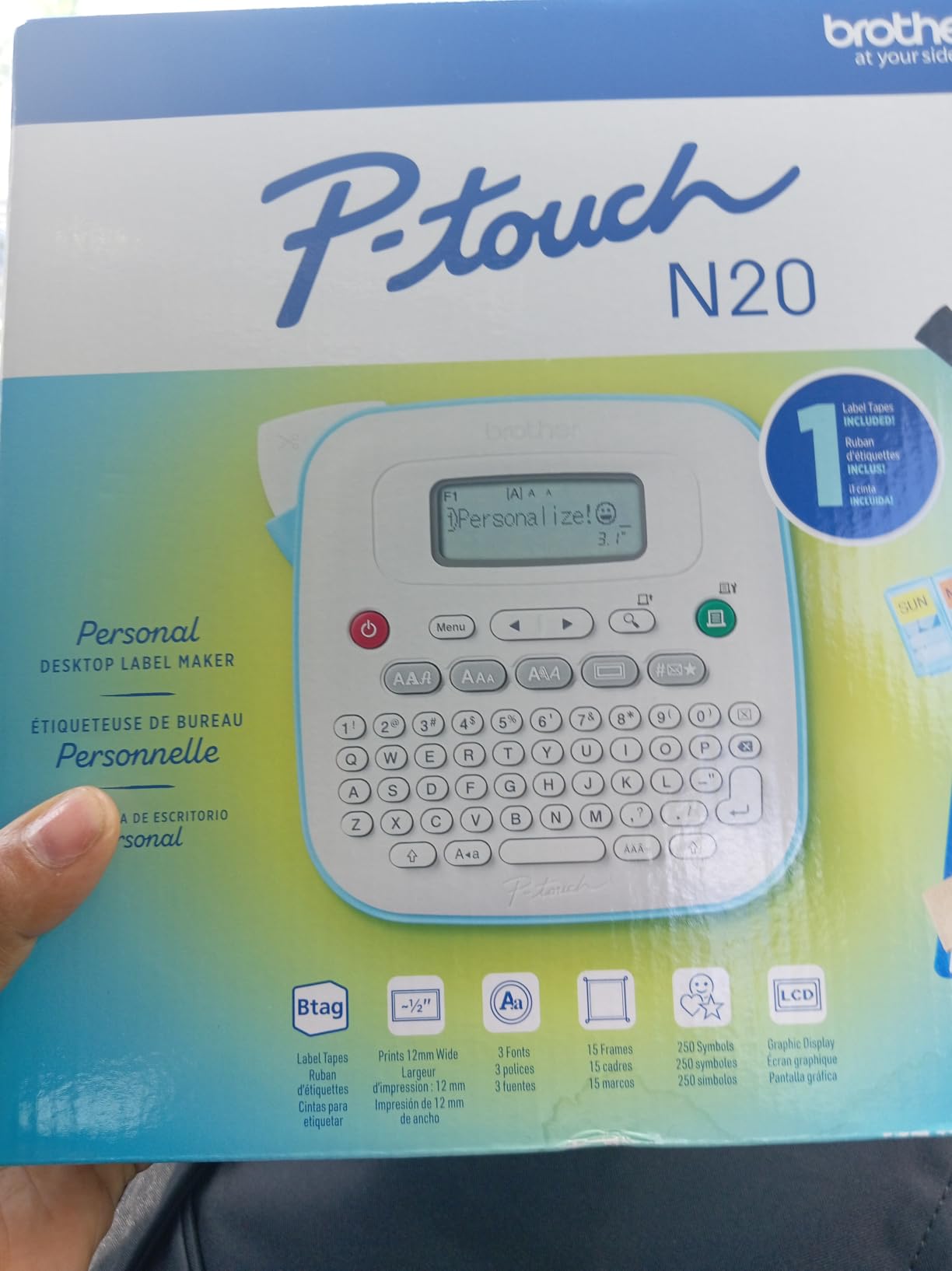 Brother P-Touch PT-N20 Personal Desktop Label Maker, Portable, Handheld and Prints, P-Touch Btag ~1/2