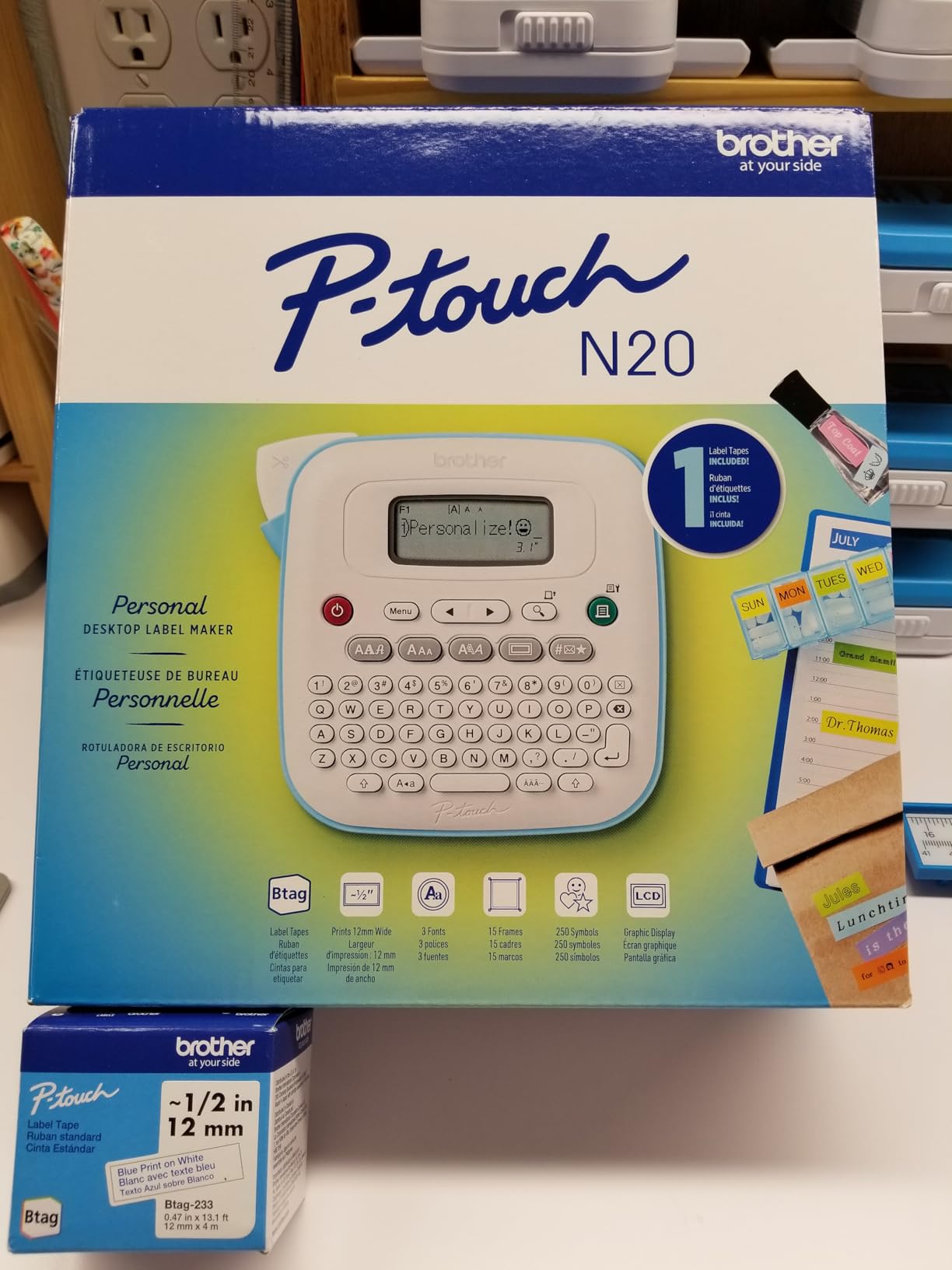 Brother P-Touch PT-N20 Personal Desktop Label Maker, Portable, Handheld and Prints, P-Touch Btag ~1/2