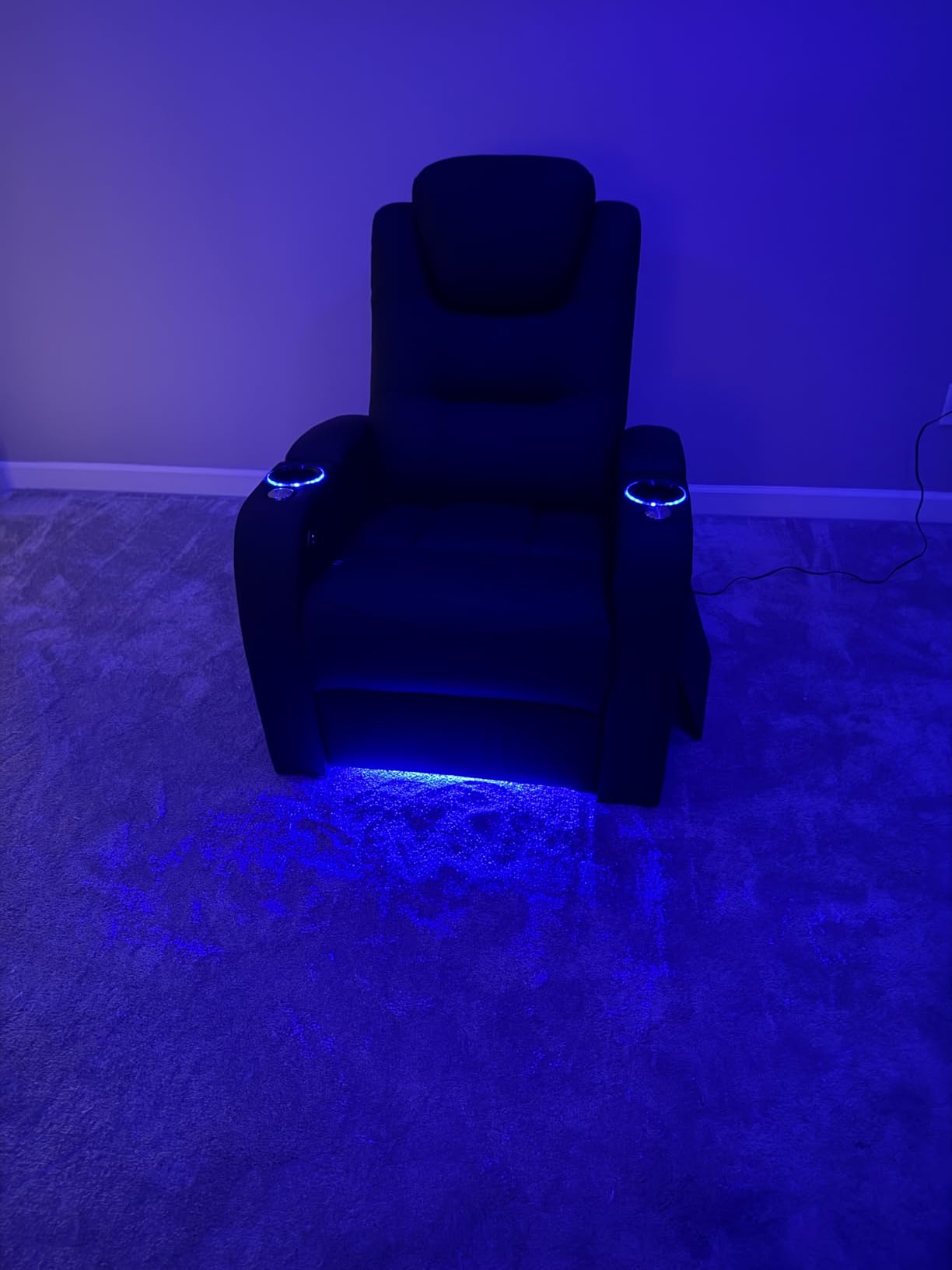 comfiroom Home Theater Seating, Top-Grain Leather Power Recliner Chair | Simple Style Black Dual Power Electric Headrest Movie Theater Chairs Gaming Sofa with Tray Table, Row of 1 customer photo 1